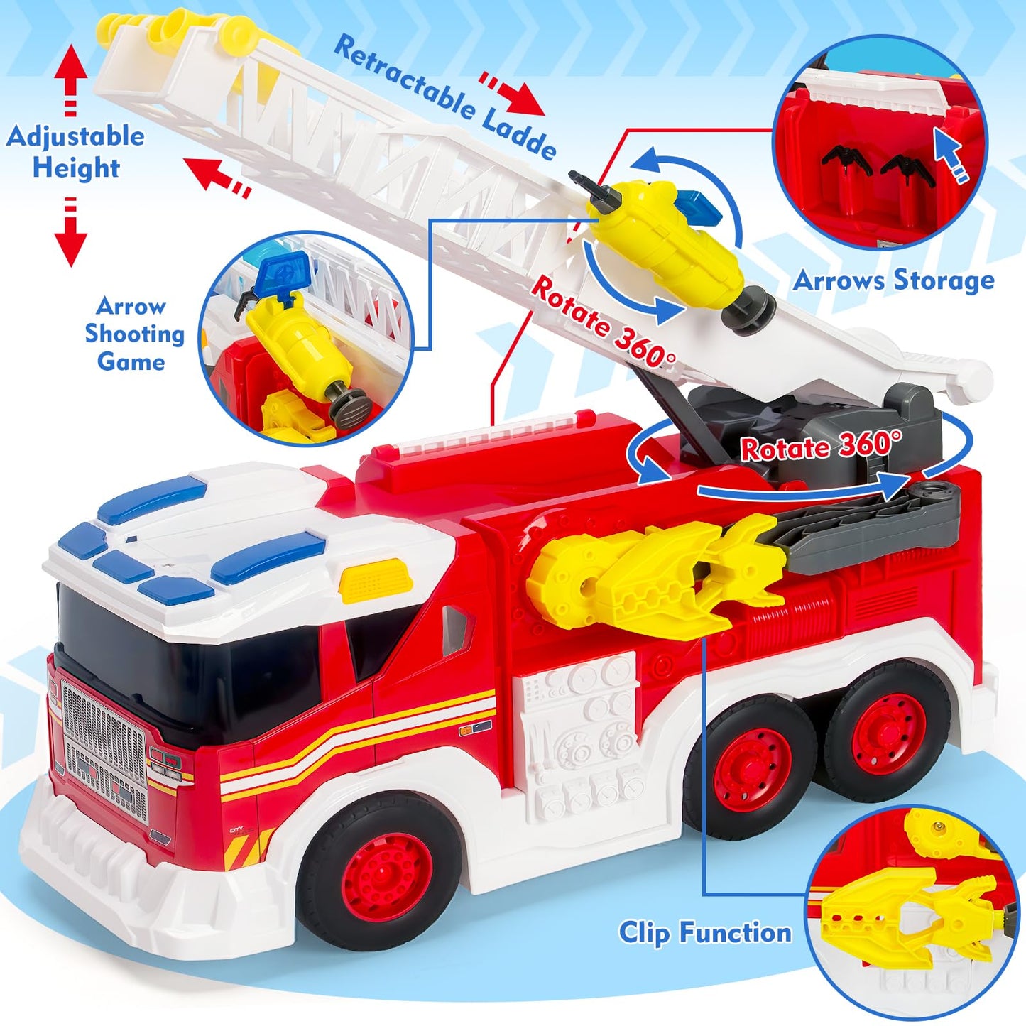 Hodurgyi Large Fire Truck Toy for Toddlers - 18in Fire Engine with Extendable Ladder, Lights & Water