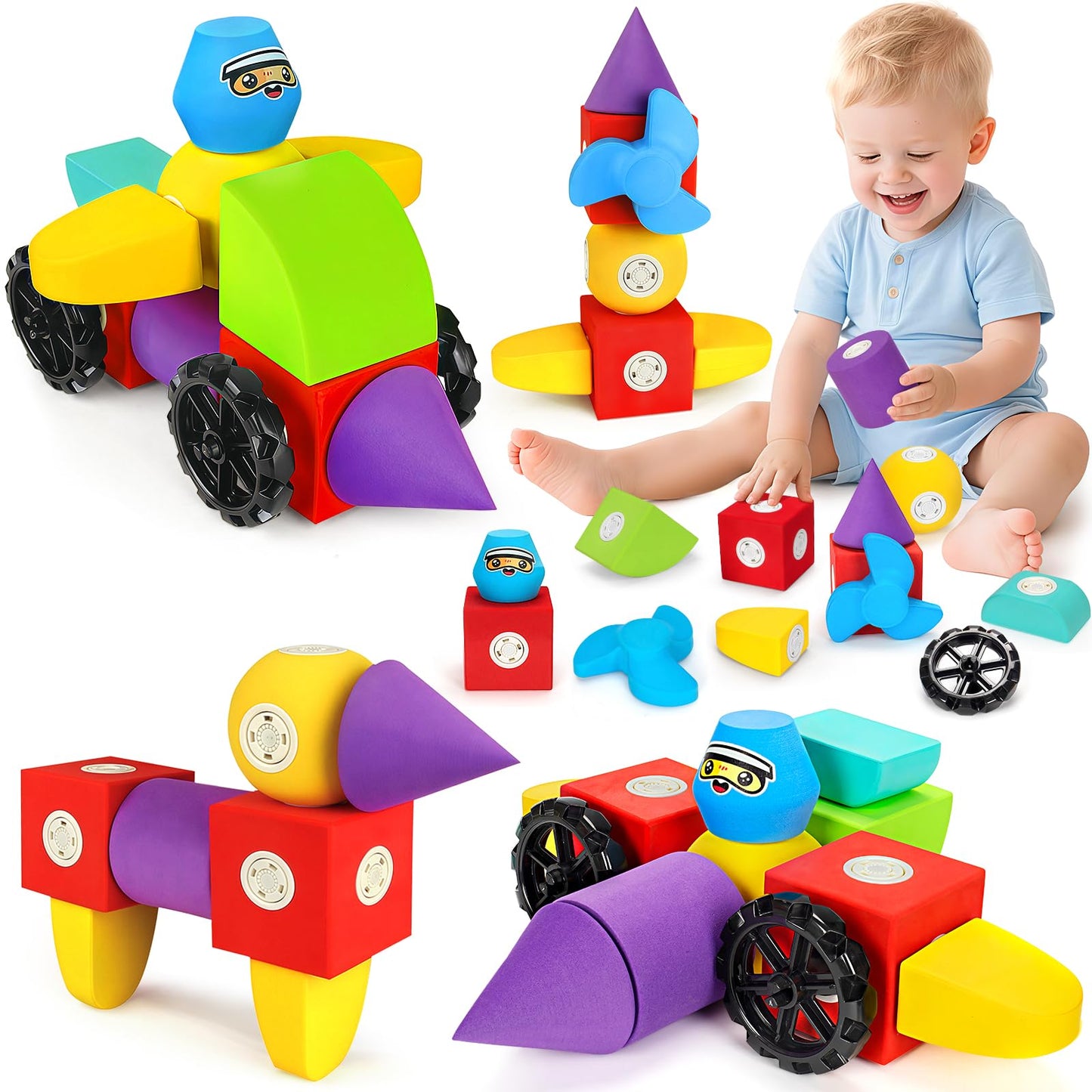 Hodurgyi 15-Piece Magnetic Foam Blocks – STEM Building Toys for Kids Aged 3-8