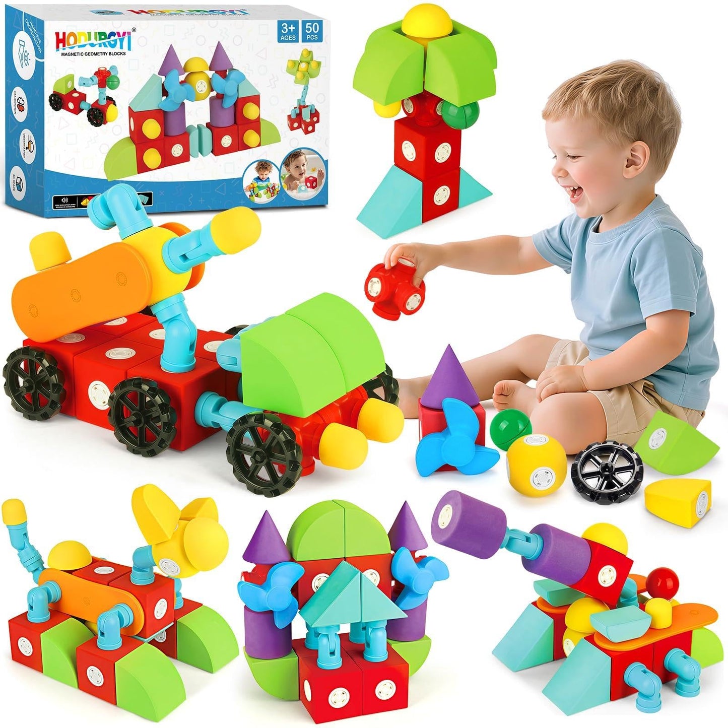 Hodurgyi 50-Piece Magnetic Foam Blocks for Kids | Large STEM Building Toys for Toddlers 3+