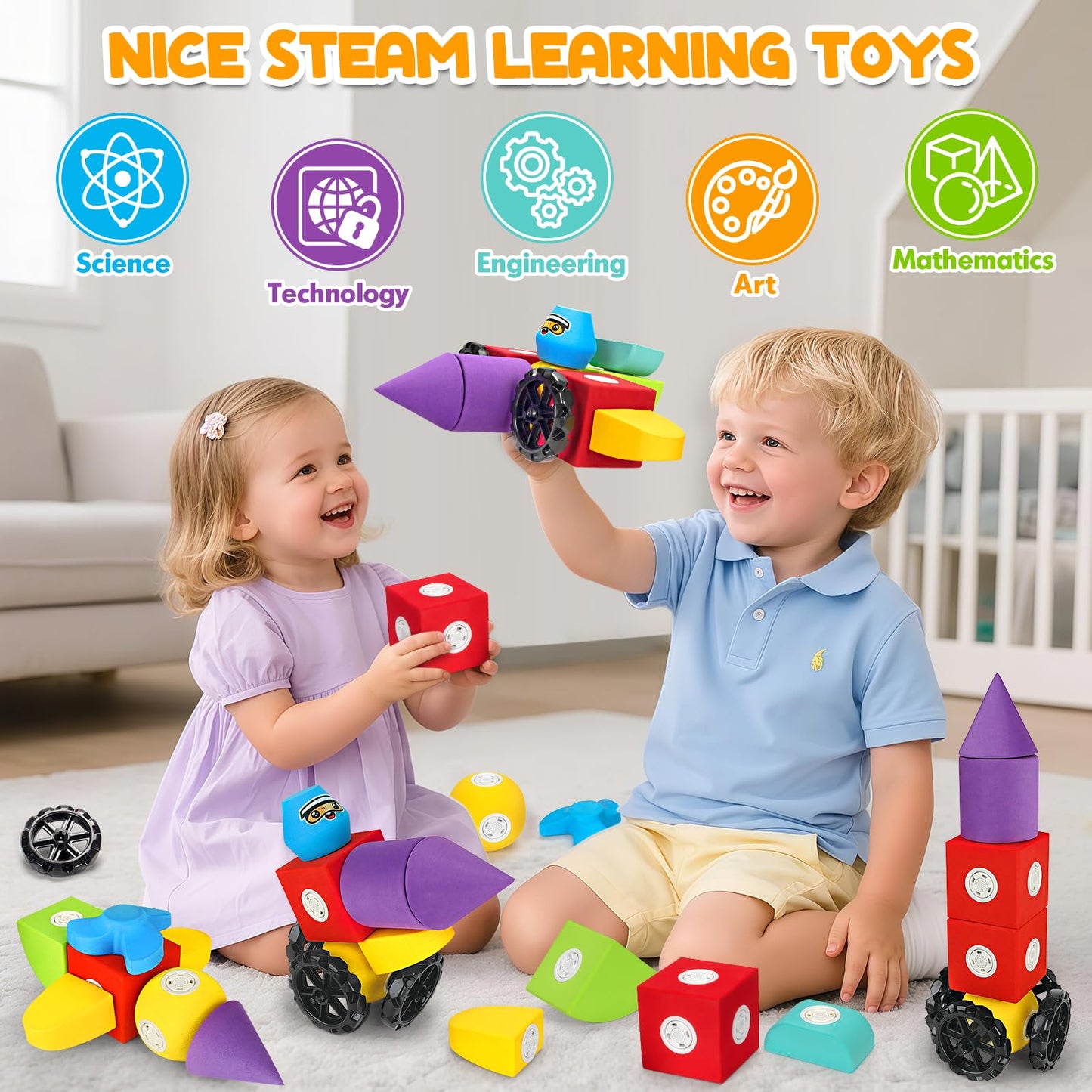 Hodurgyi 15-Piece Magnetic Foam Blocks – STEM Building Toys for Kids Aged 3-8