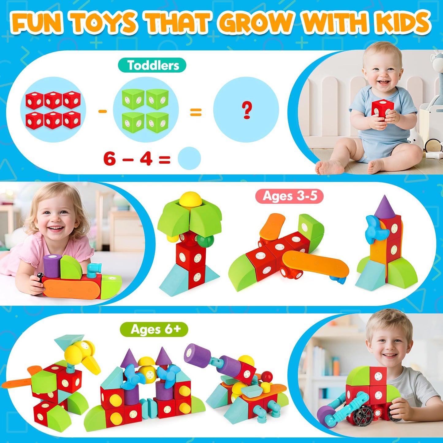 Hodurgyi 50-Piece Magnetic Foam Blocks for Kids | Large STEM Building Toys for Toddlers 3+