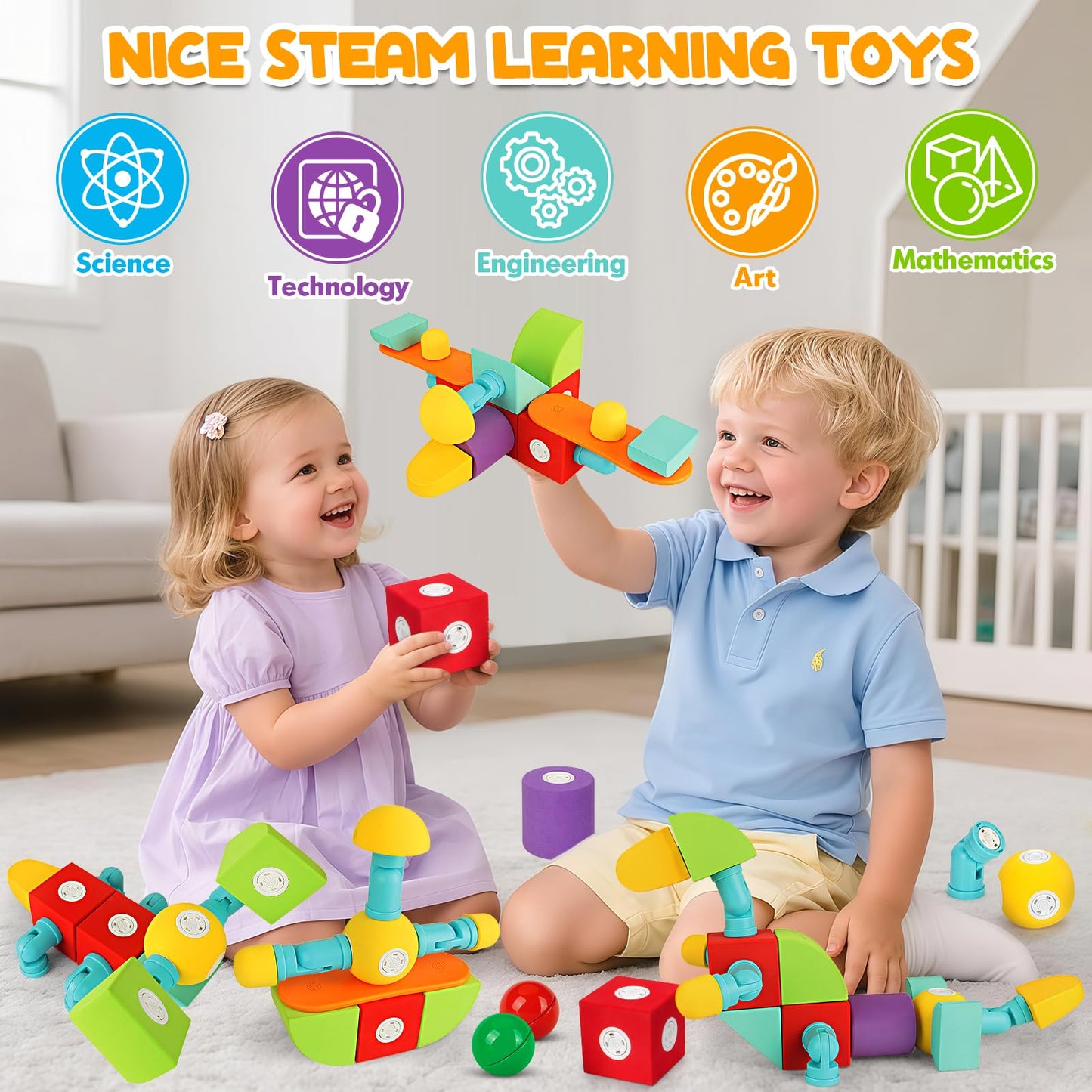 Hodurgyi 26-Piece Magnetic Foam Blocks – STEM Preschool Toys for Toddlers & Kids 3–6+