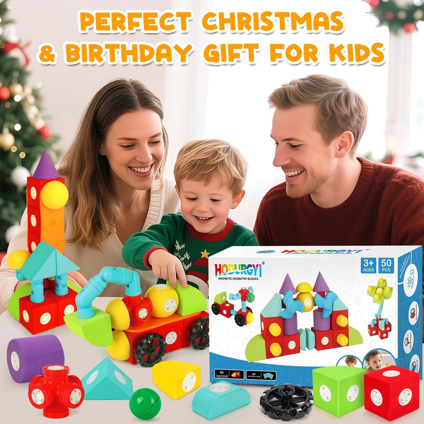 Hodurgyi 50-Piece Magnetic Foam Blocks for Kids | Large STEM Building Toys for Toddlers 3+