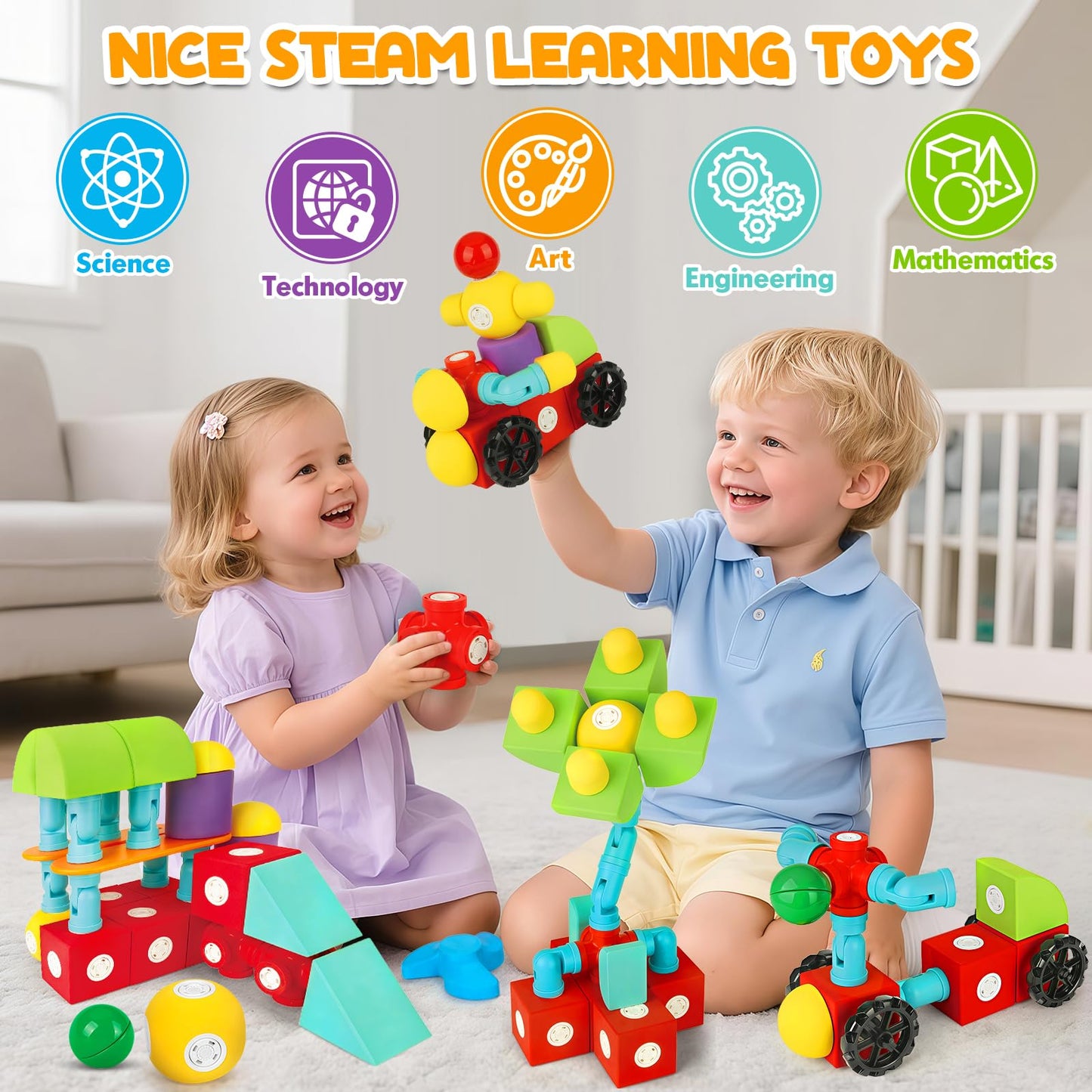 Hodurgyi 50-Piece Magnetic Foam Blocks for Kids | Large STEM Building Toys for Toddlers 3+
