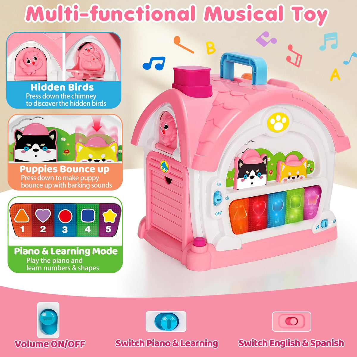 Hodurgyi Montessori Musical Learning House Toy for Toddlers 1-3