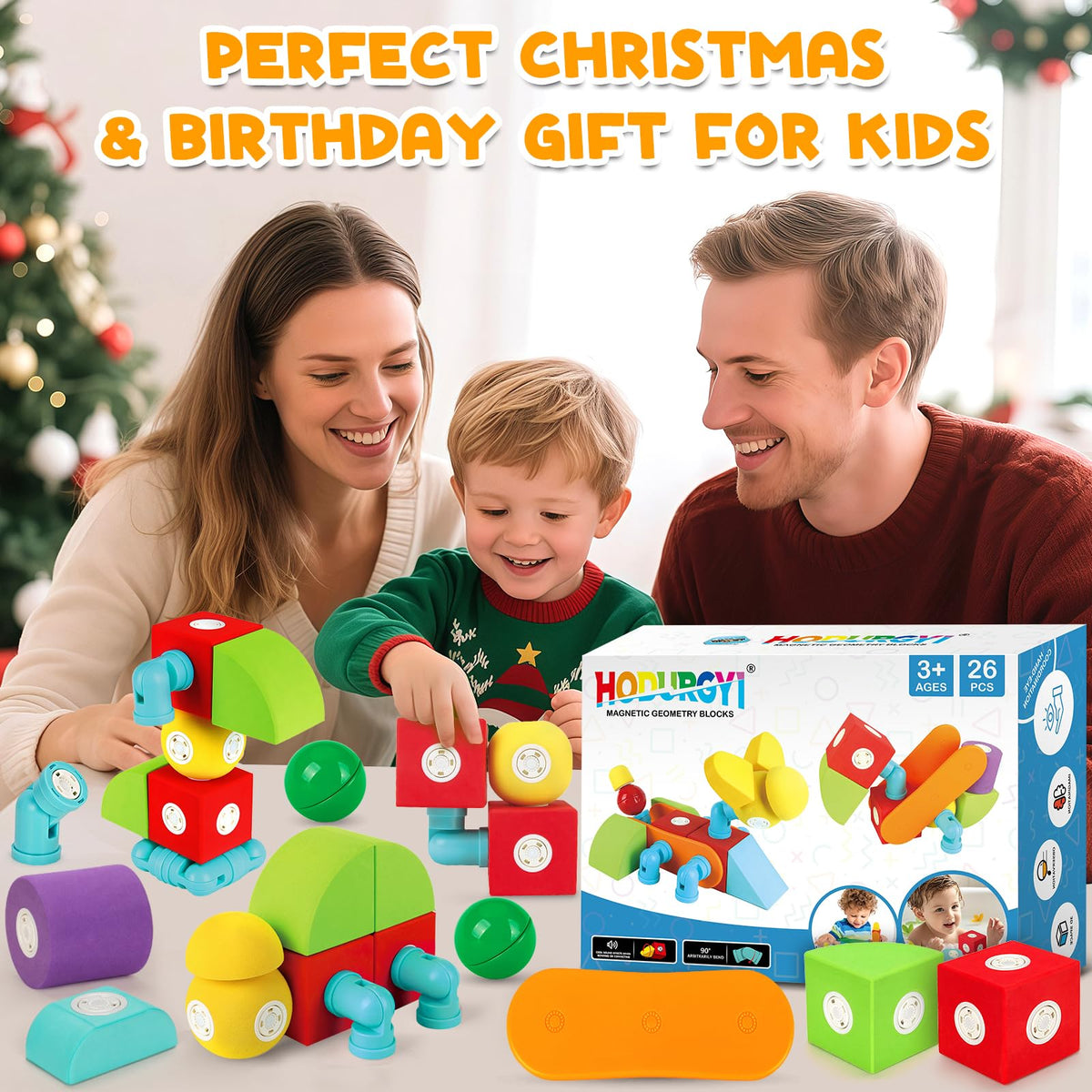 Hodurgyi 26-Piece Magnetic Foam Blocks – STEM Preschool Toys for Toddlers & Kids 3–6+