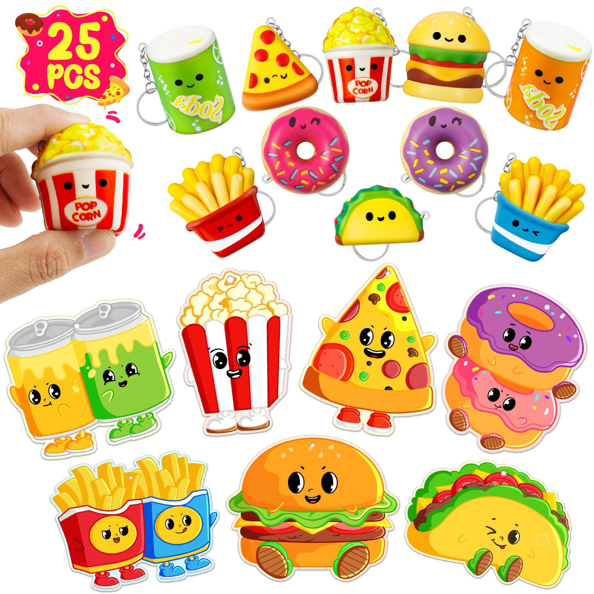 Hodurgyi Valentines Day Gifts for Kids — 25 Pack Cards & Soft Snack Keychains
