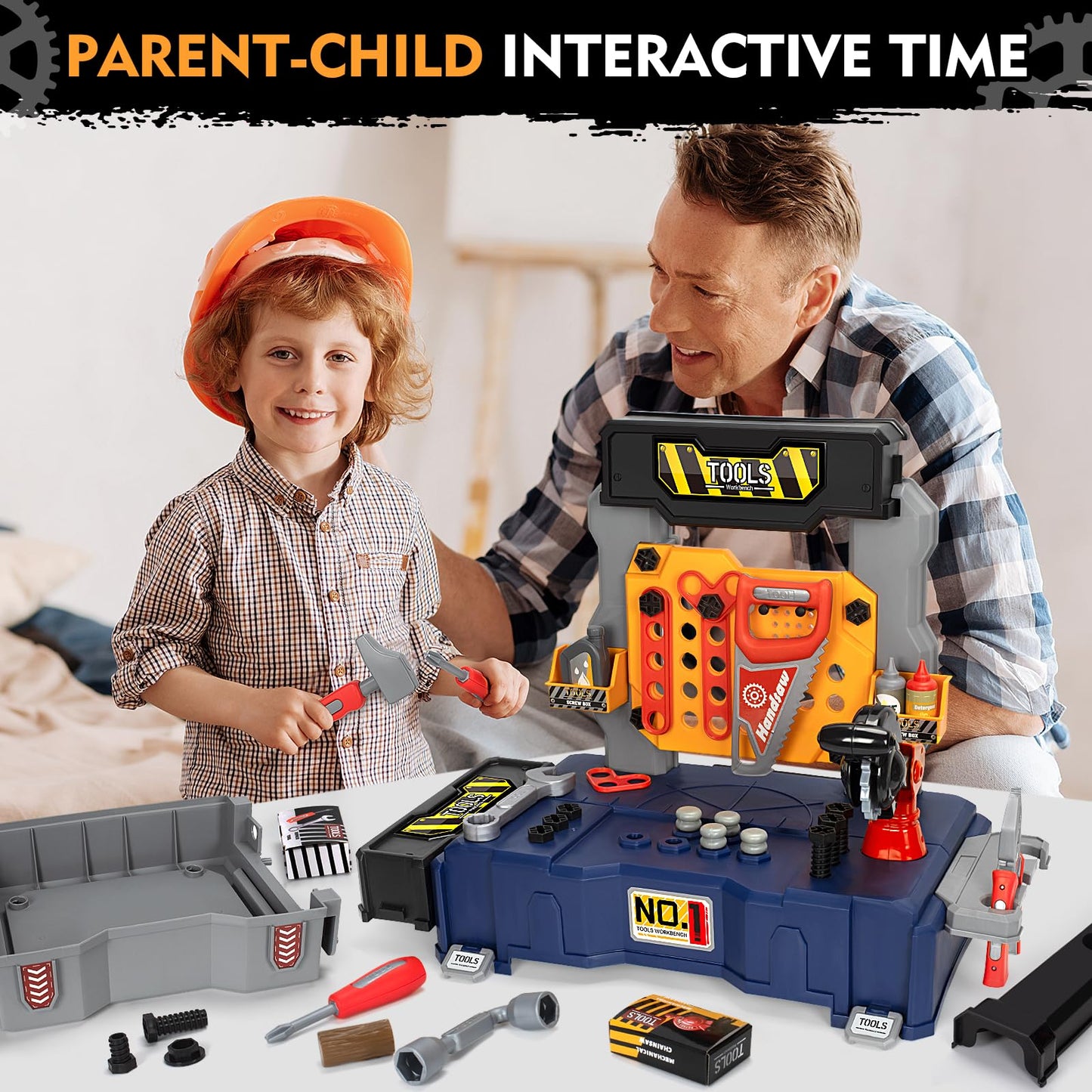 Hodurgyi Kids Tool Bench with Electric Drill – Transformable Toddler Workbench for Ages 3-5