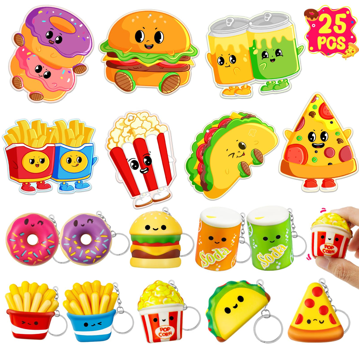 Hodurgyi Valentines Day Gifts for Kids — 25 Pack Cards & Soft Snack Keychains