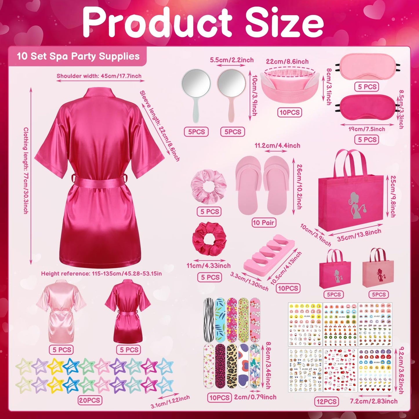 Hoemwarm Pink Spa Party Kit for Girls – 122-Piece Set with Satin Robes, Tote Bags & Nail Accessories