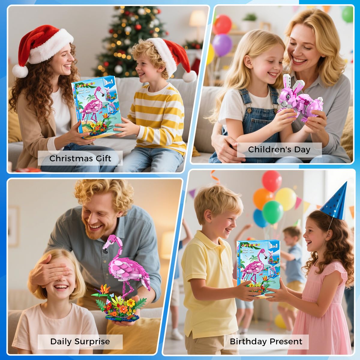 HOGOKIDS 3 in 1 Pink Flamingo Building Set – 558 PCS, Flamingo, Bunny & Dolphin