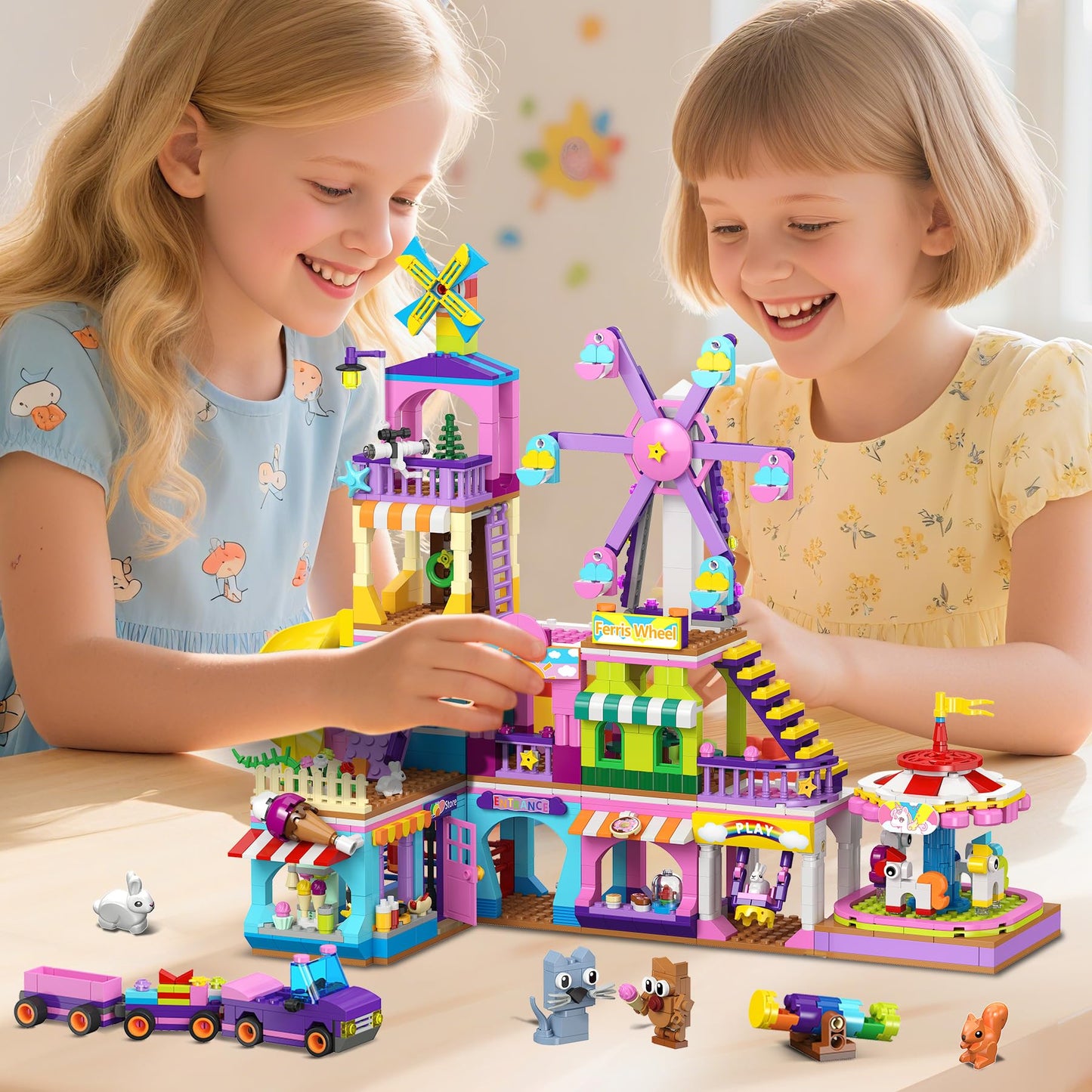 HOGOKIDS 3 Modes Girls Park Building Set – Ferris Wheel, Carousel & Slide (Ages 8-12)