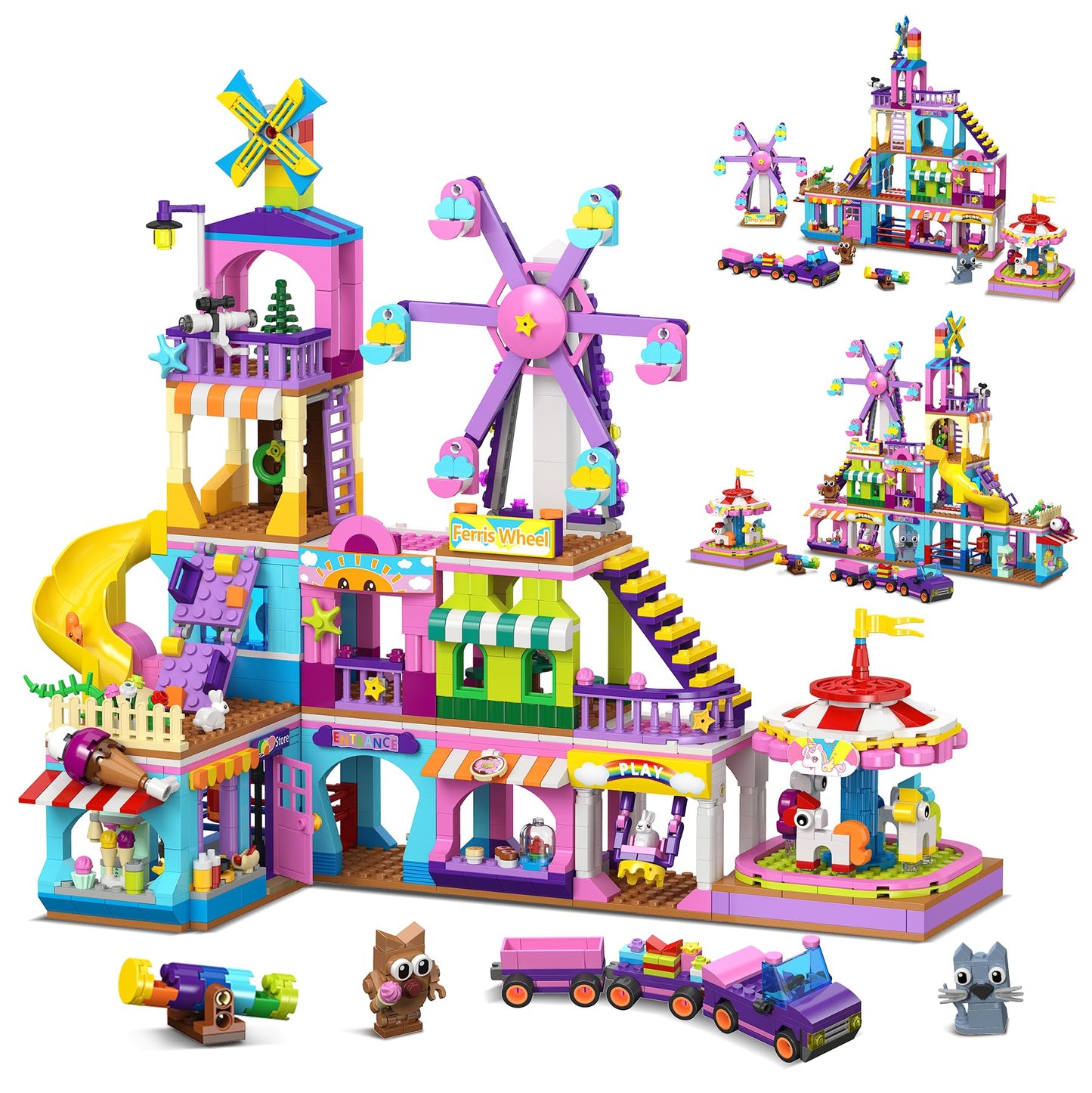 HOGOKIDS 3 Modes Girls Park Building Set – Ferris Wheel, Carousel & Slide (Ages 8-12)