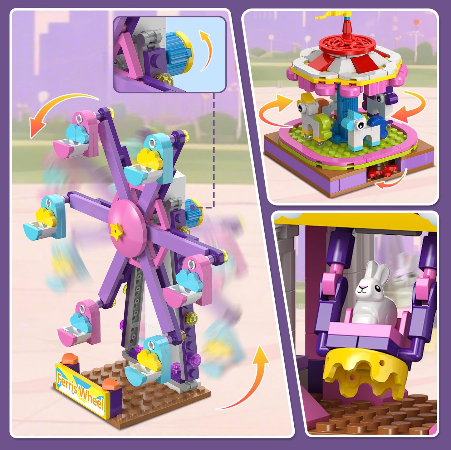 HOGOKIDS 3 Modes Girls Park Building Set – Ferris Wheel, Carousel & Slide (Ages 8-12)