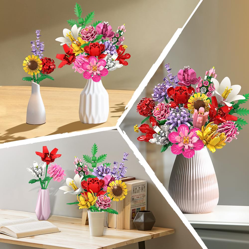 HOGOKIDS Flower Bouquet Set for Adults – 1461PCS DIY Floral Kit & Gift