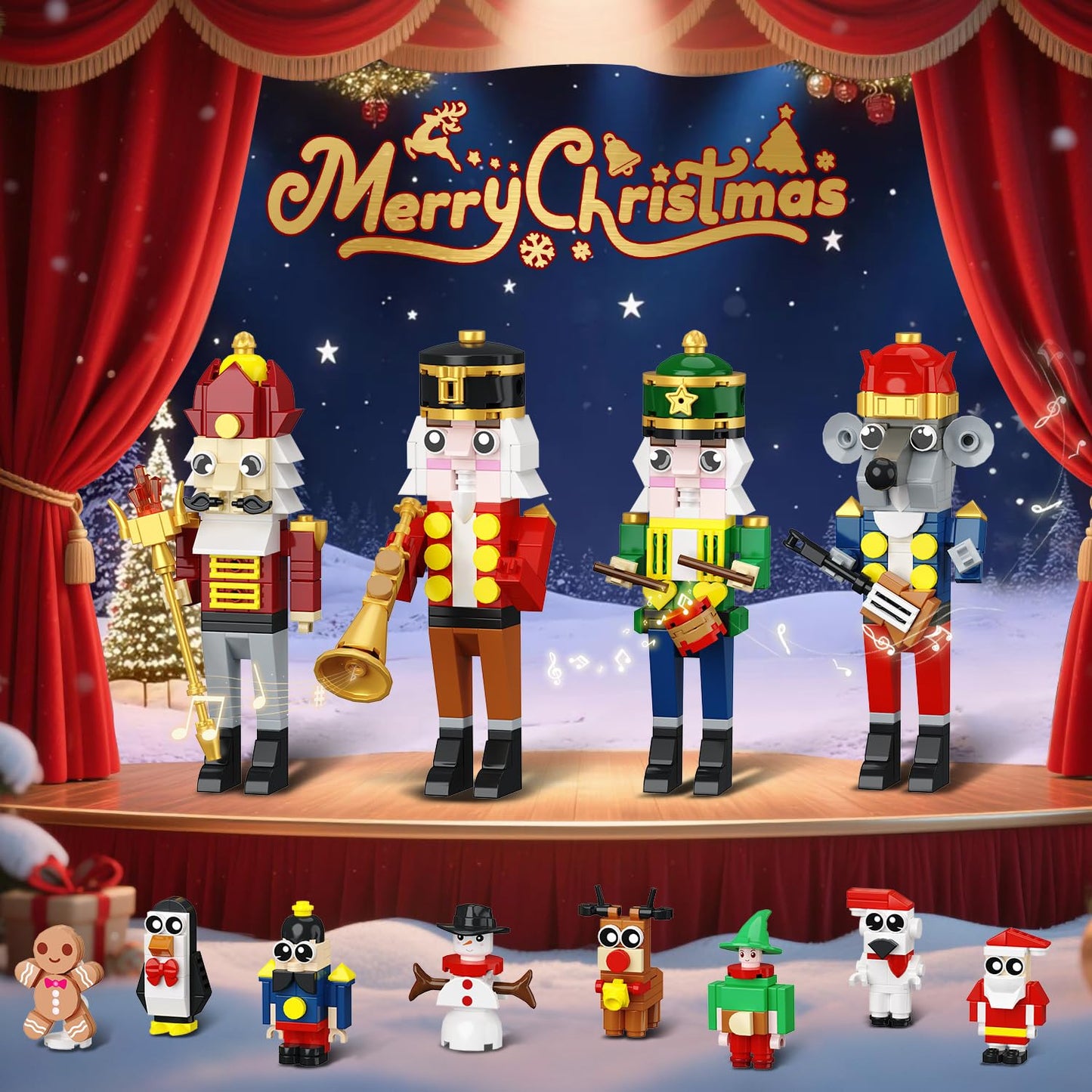 HOGOKIDS Advent Calendar 2025 Nutcracker Theater Building Set with Light – 24-Day Christmas Countdown