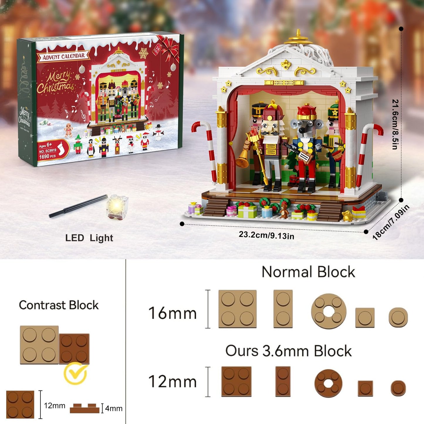 HOGOKIDS Advent Calendar 2025 Nutcracker Theater Building Set with Light – 24-Day Christmas Countdown
