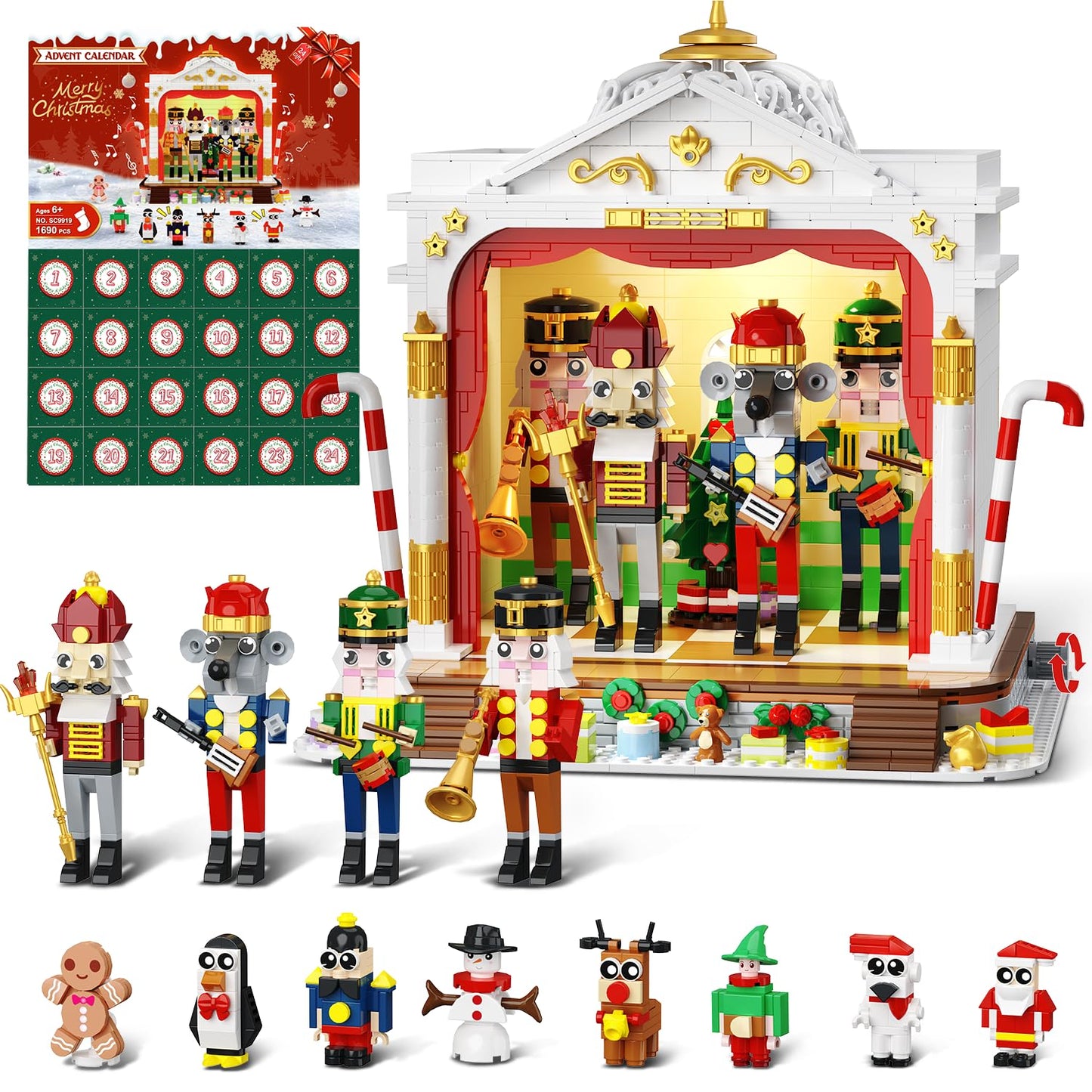 HOGOKIDS Advent Calendar 2025 Nutcracker Theater Building Set with Light – 24-Day Christmas Countdown