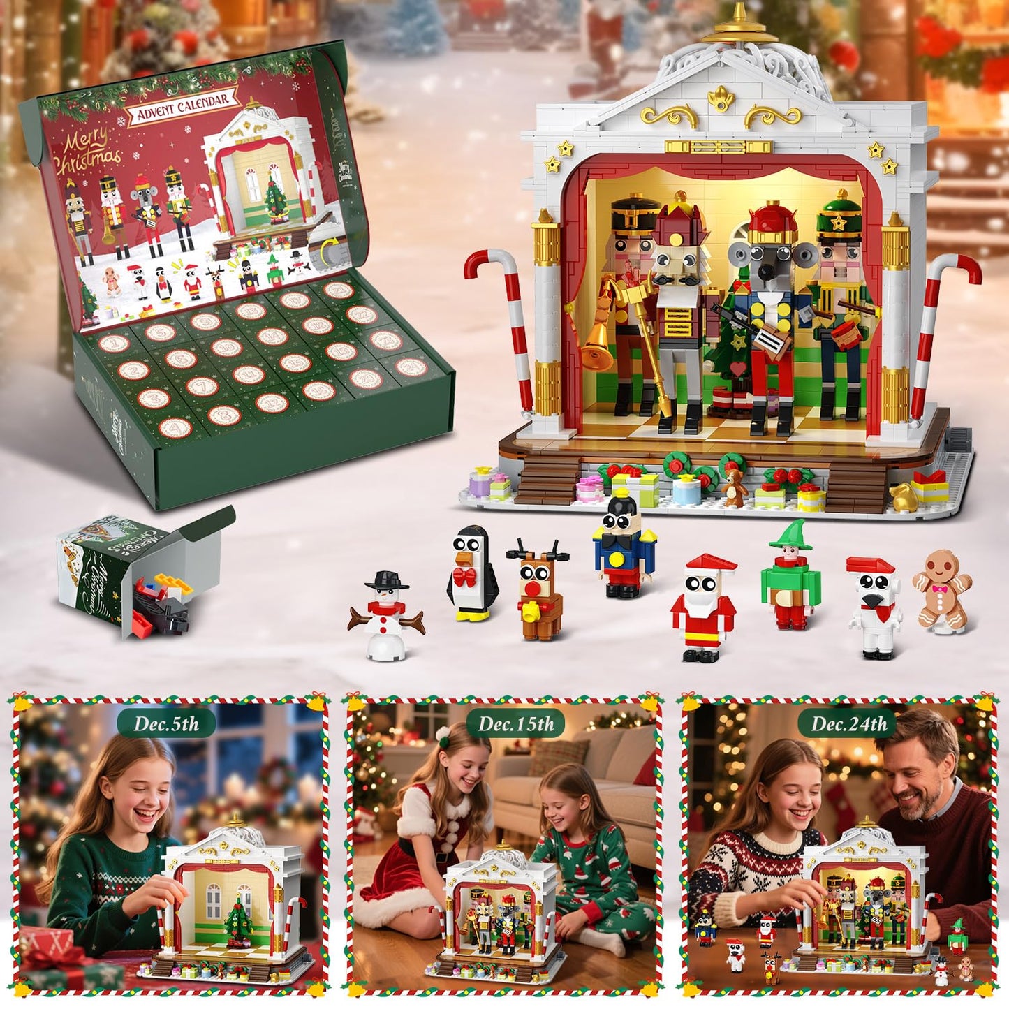 HOGOKIDS Advent Calendar 2025 Nutcracker Theater Building Set with Light – 24-Day Christmas Countdown