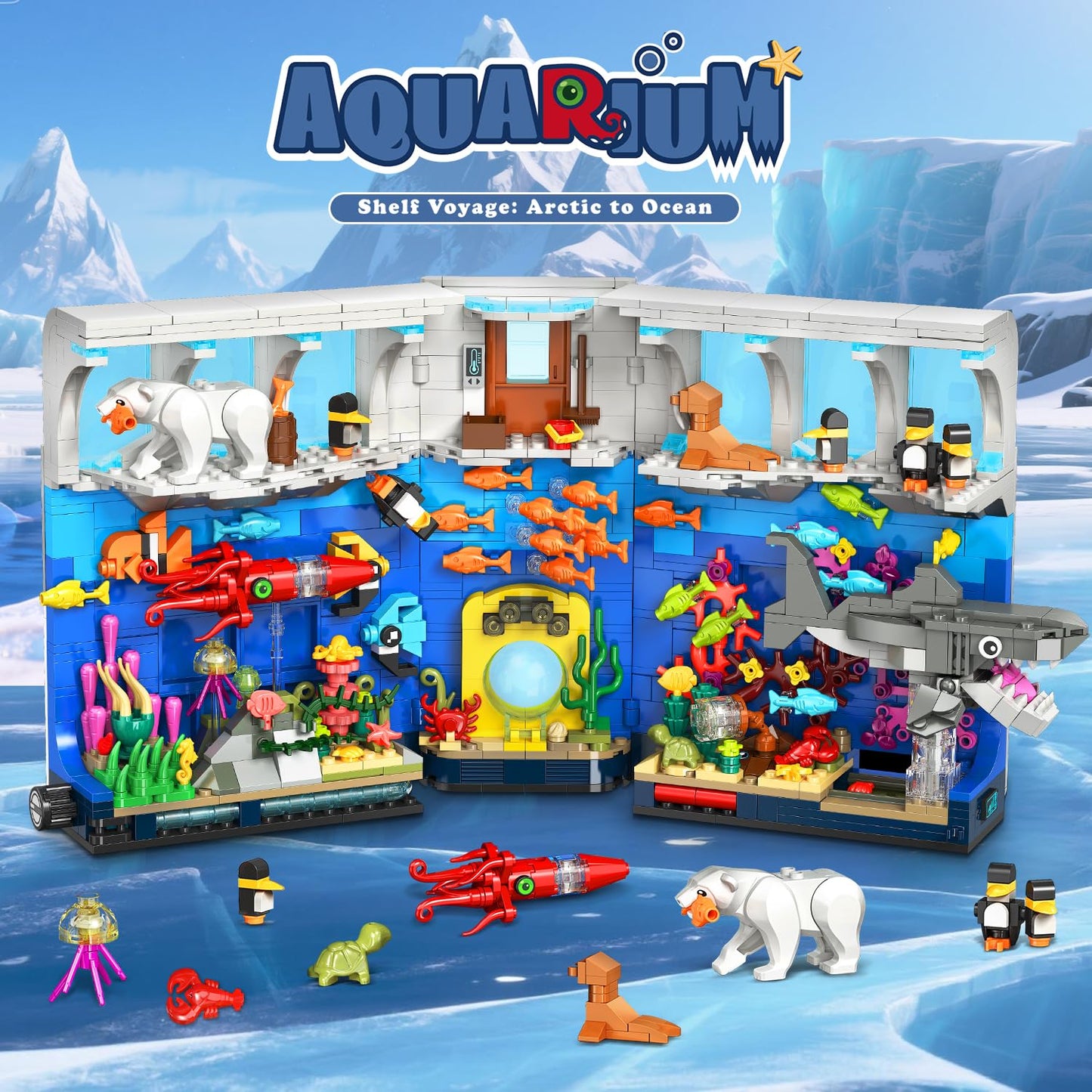 HOGOKIDS Aquarium Book Nook Building Set with Lights – 1064 Pieces