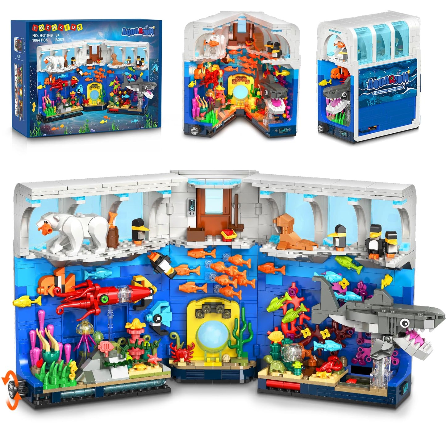 HOGOKIDS Aquarium Book Nook Building Set with Lights – 1064 Pieces