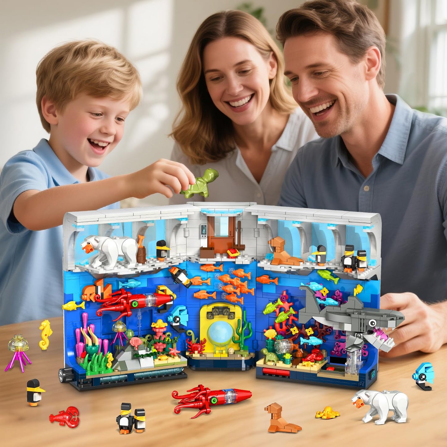 HOGOKIDS Aquarium Book Nook Building Set with Lights – 1064 Pieces