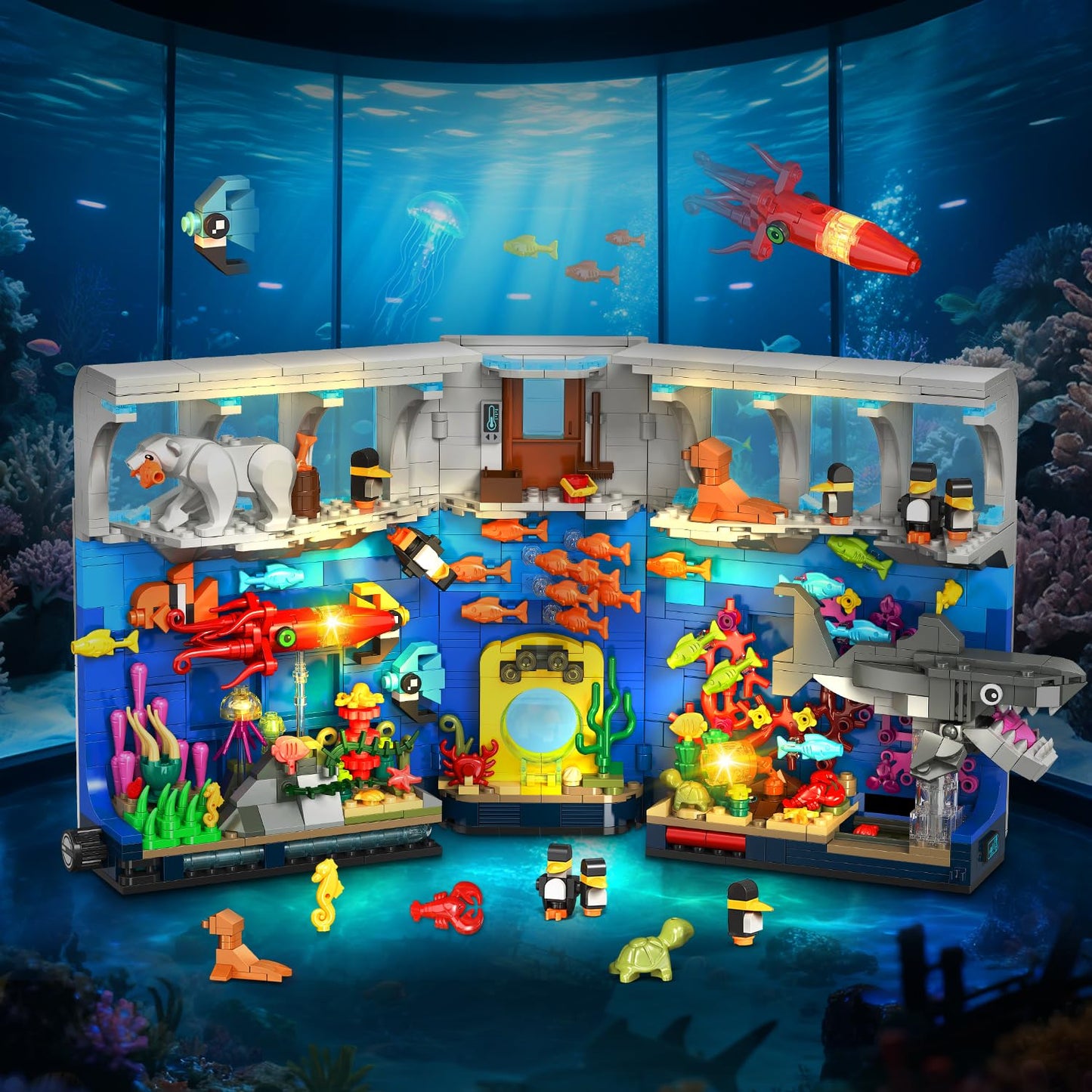HOGOKIDS Aquarium Book Nook Building Set with Lights – 1064 Pieces