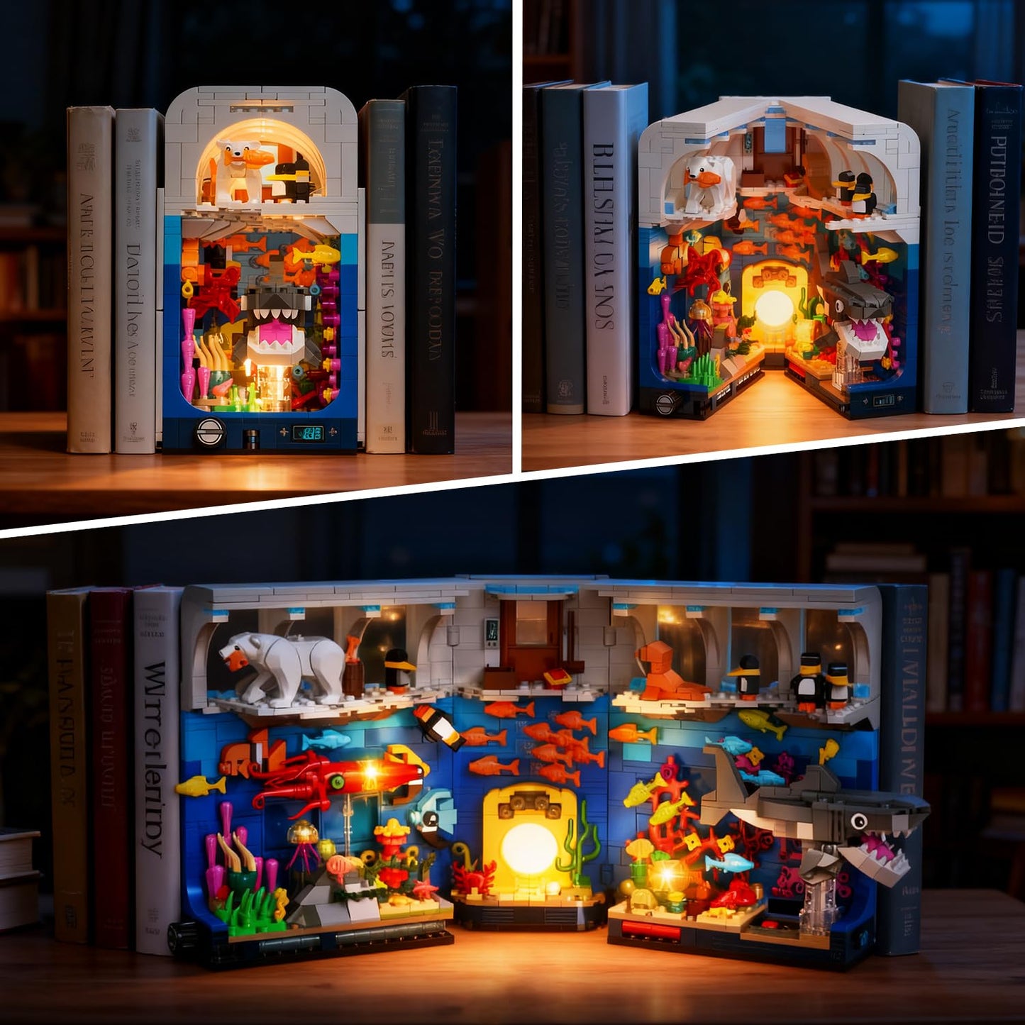 HOGOKIDS Aquarium Book Nook Building Set with Lights – 1064 Pieces