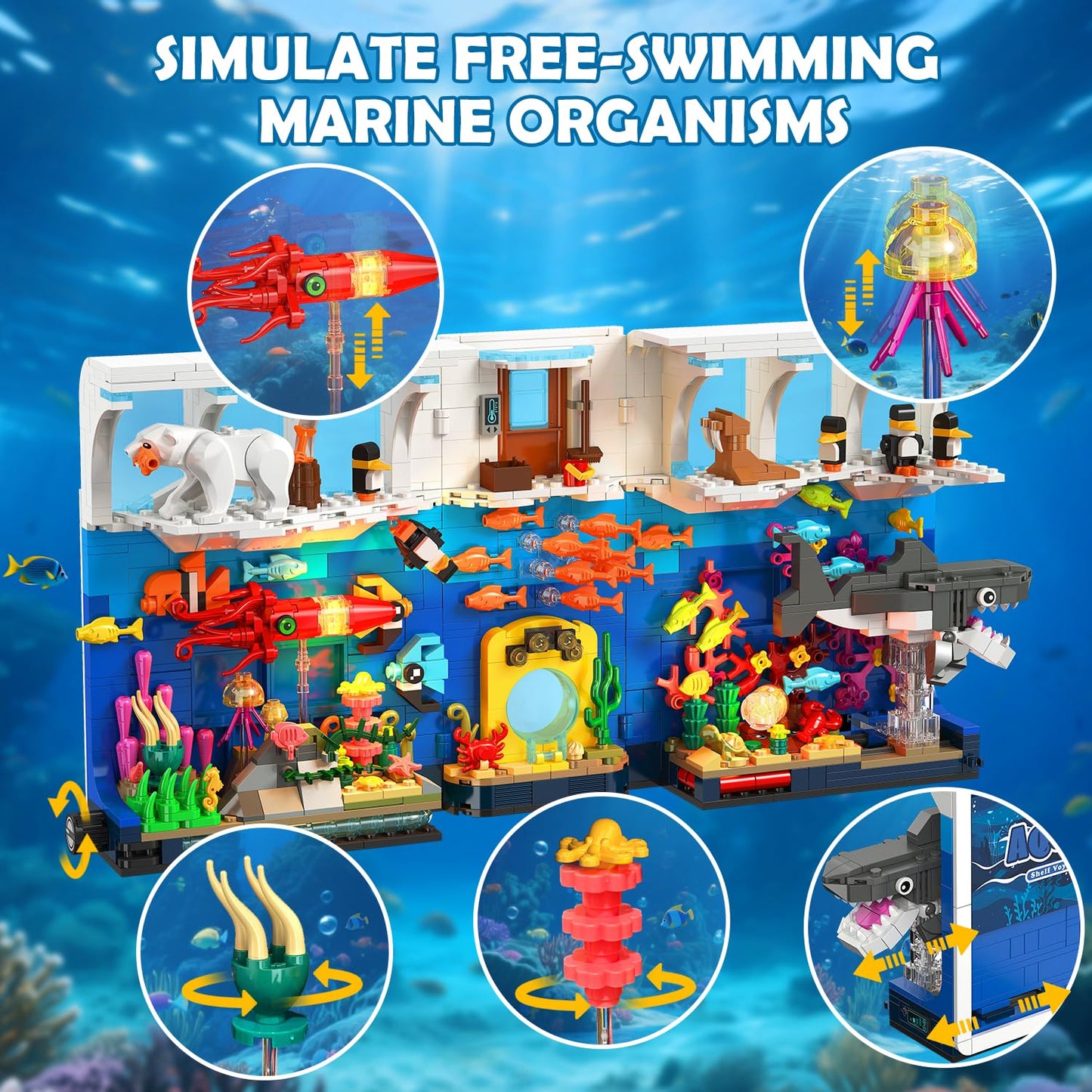 HOGOKIDS Aquarium Book Nook Building Set with Lights – 1064 Pieces