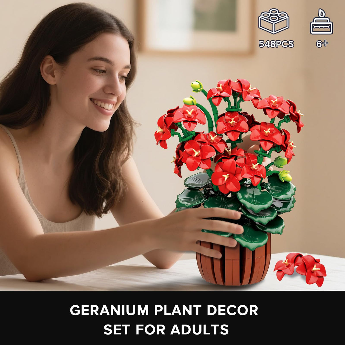 HOGOKIDS Flowers Botanical Geranium Building Set | 548pcs Artificial Bonsai for Home & Office Decor