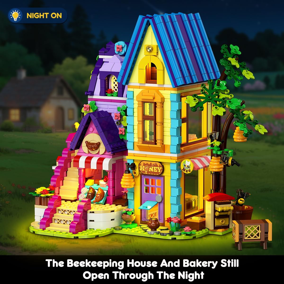 HOGOKIDS Beekeeping & Bakery House - 1084-Piece LED Building Toy for Kids 8–14