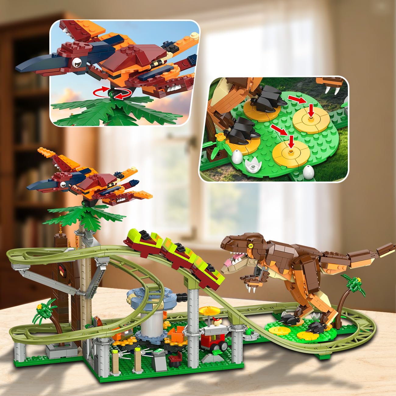 HOGOKIDS Dinosaur Roller Coaster Set – 1222-Pieces with Dinosaurs & Vehicle (Ages 8-12)