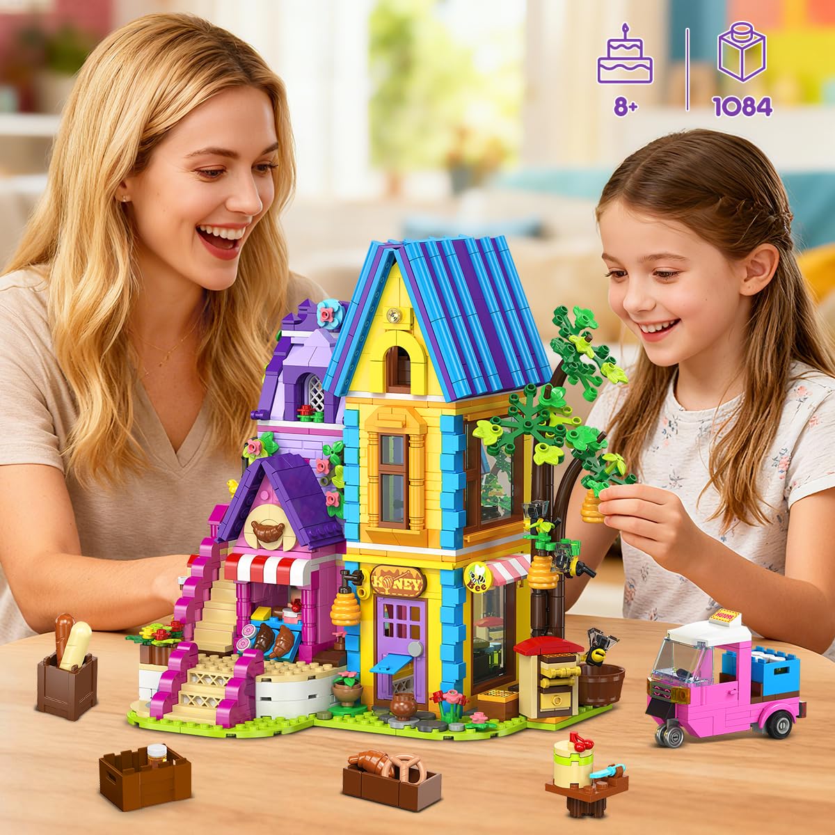 HOGOKIDS Beekeeping & Bakery House - 1084-Piece LED Building Toy for Kids 8–14