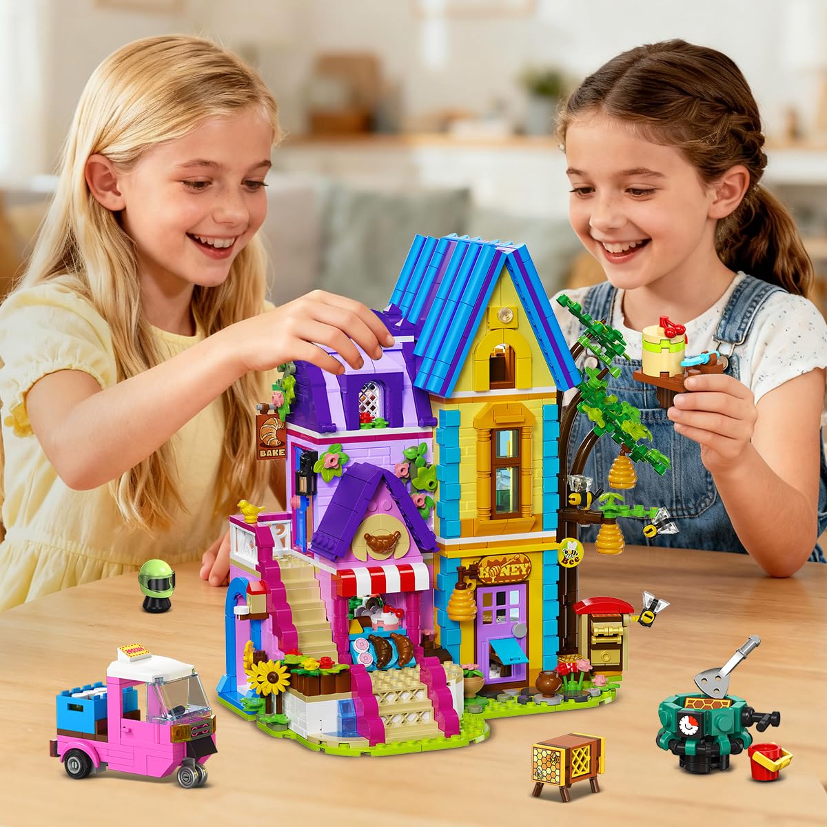 HOGOKIDS Beekeeping & Bakery House - 1084-Piece LED Building Toy for Kids 8–14