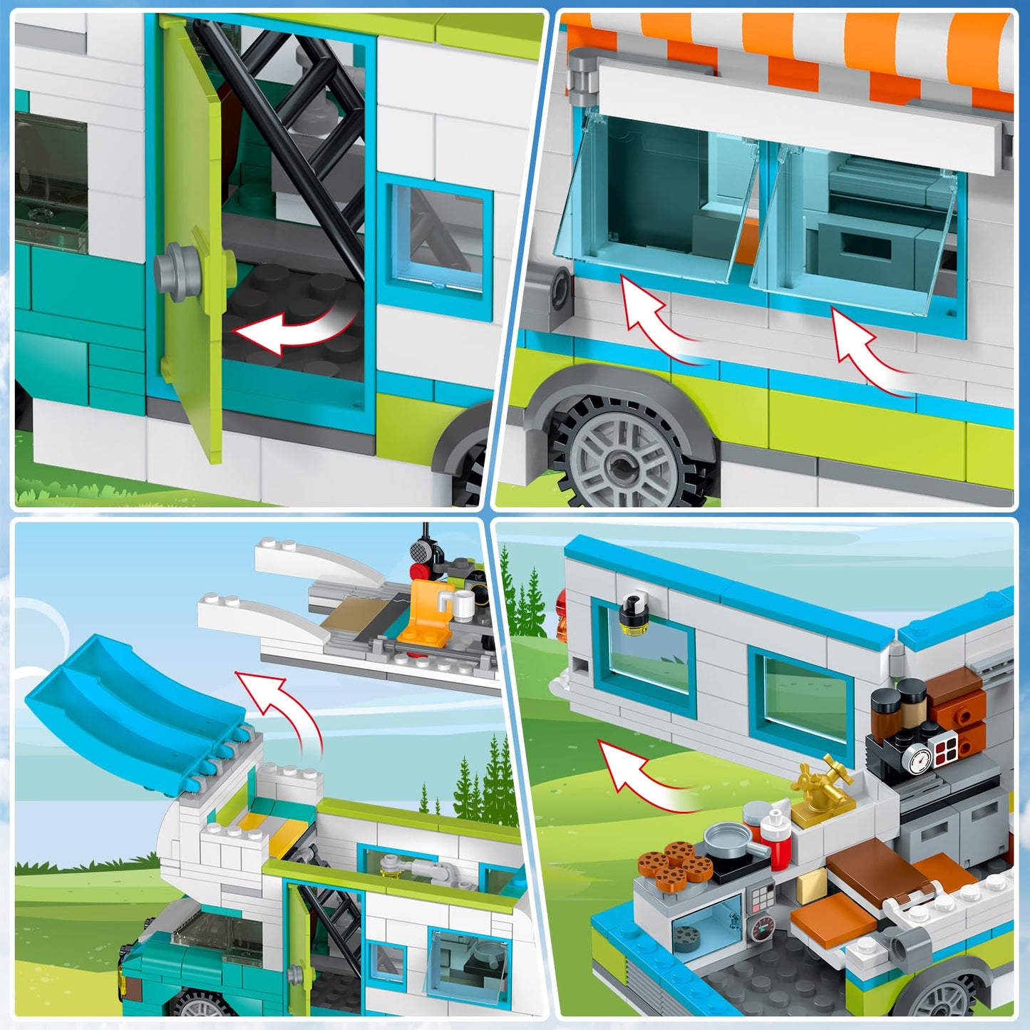 HOGOKIDS City Camper Van Building Set with LED Light - 3-in-1 RV Toy (879 PCS) for Kids 6-12