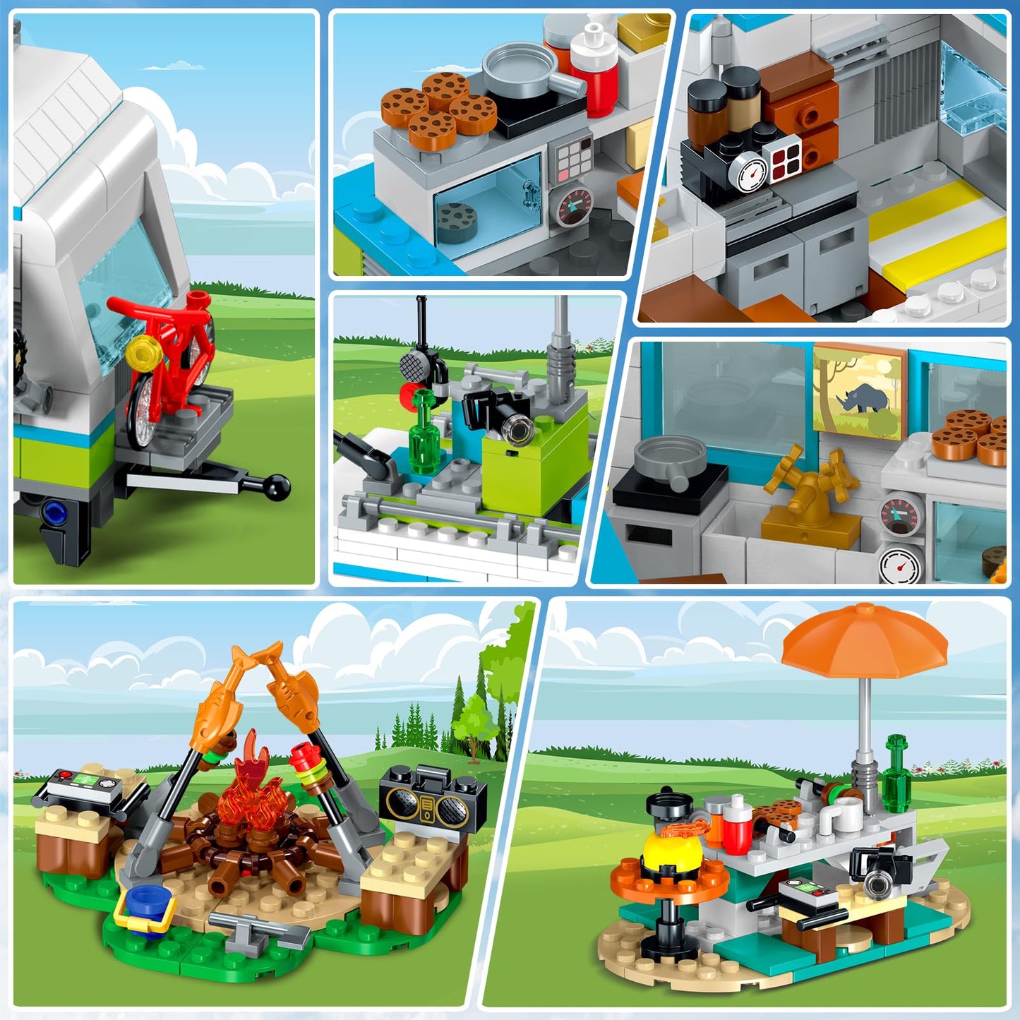 HOGOKIDS City Camper Van Building Set with LED Light - 3-in-1 RV Toy (879 PCS) for Kids 6-12