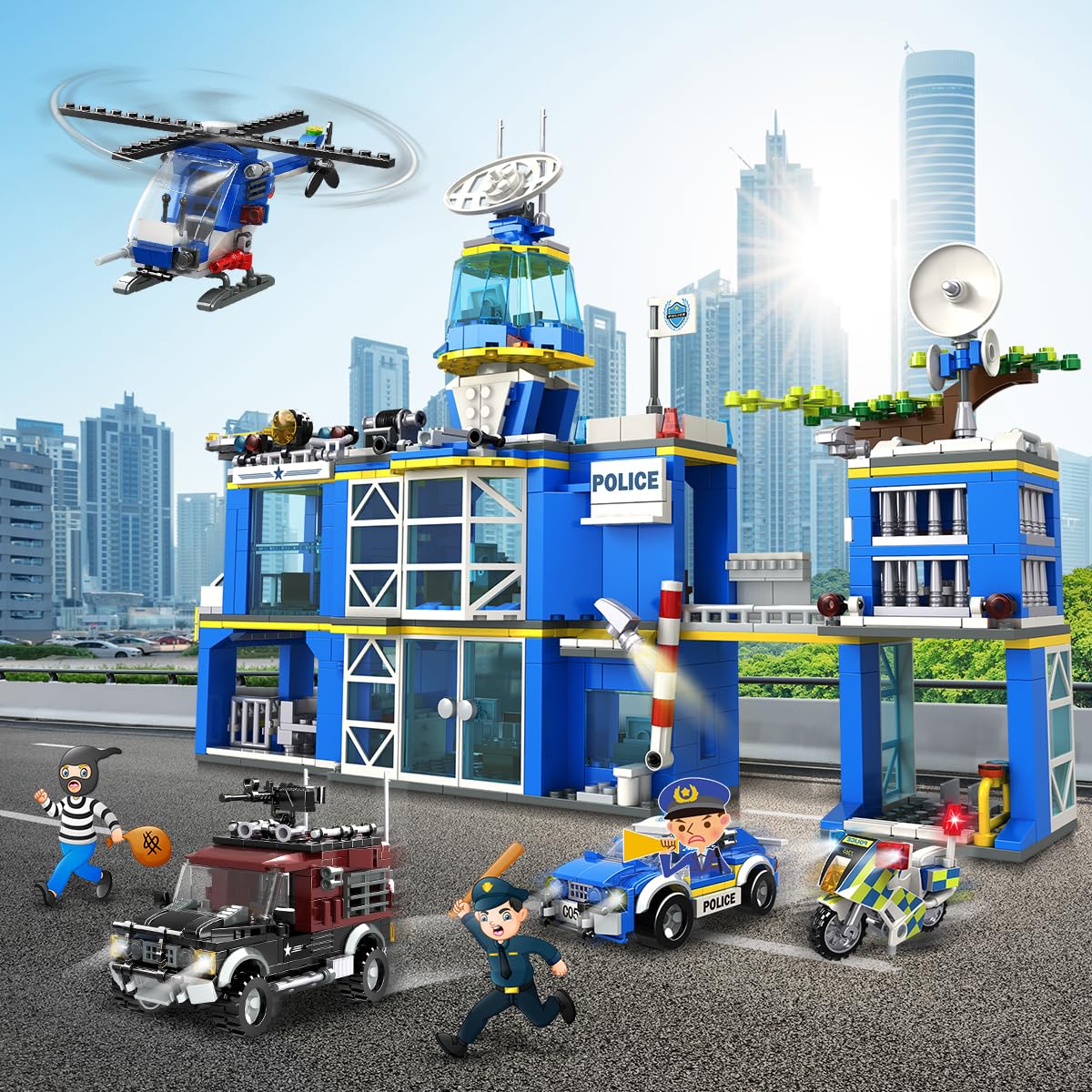 HOGOKIDS City Police Station Building Set – 1260 PCS STEM Police Toys for Kids 8-12+