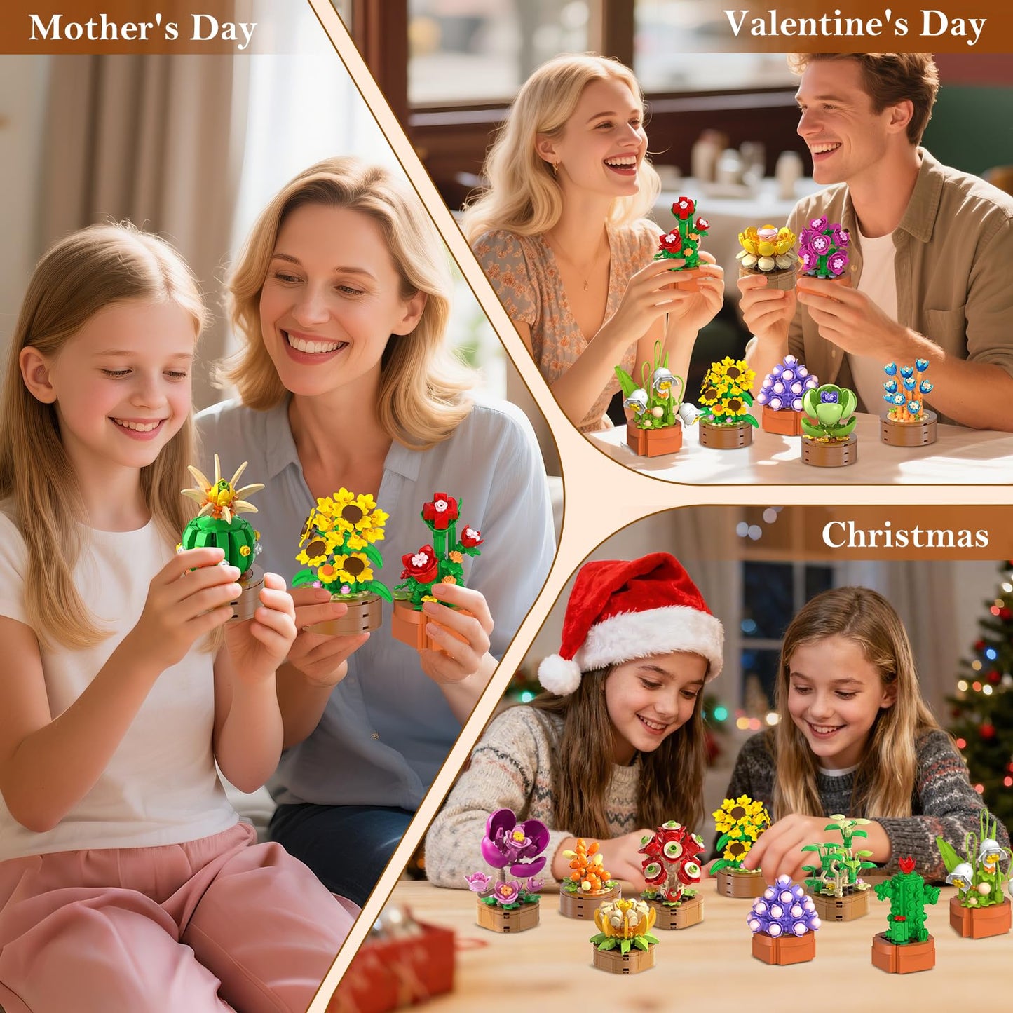 HOGOKIDS 15-Pack Valentines Flowers & Succulents Mini Building Set – 1314PCS