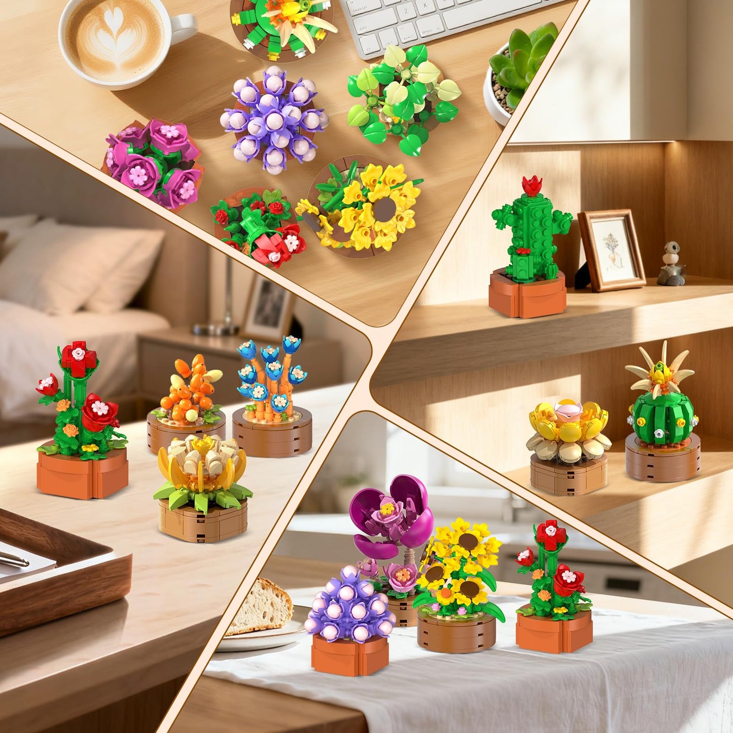 HOGOKIDS 15-Pack Valentines Flowers & Succulents Mini Building Set – 1314PCS