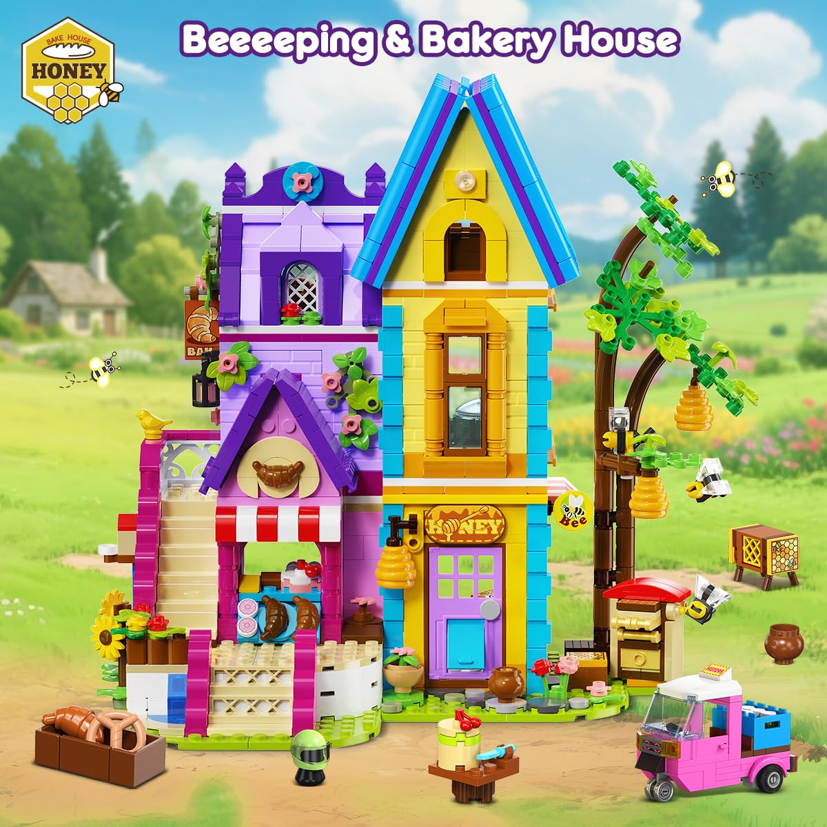 HOGOKIDS Beekeeping & Bakery House - 1084-Piece LED Building Toy for Kids 8–14