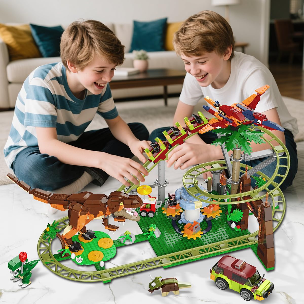 HOGOKIDS Dinosaur Roller Coaster Set – 1222-Pieces with Dinosaurs & Vehicle (Ages 8-12)