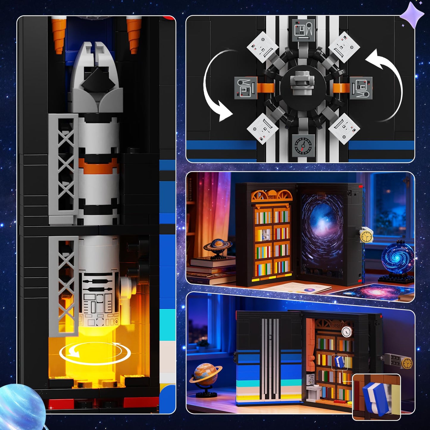 HOGOKIDS Magic Space Book Nook with LED Light – 945-Piece DIY Space Diorama