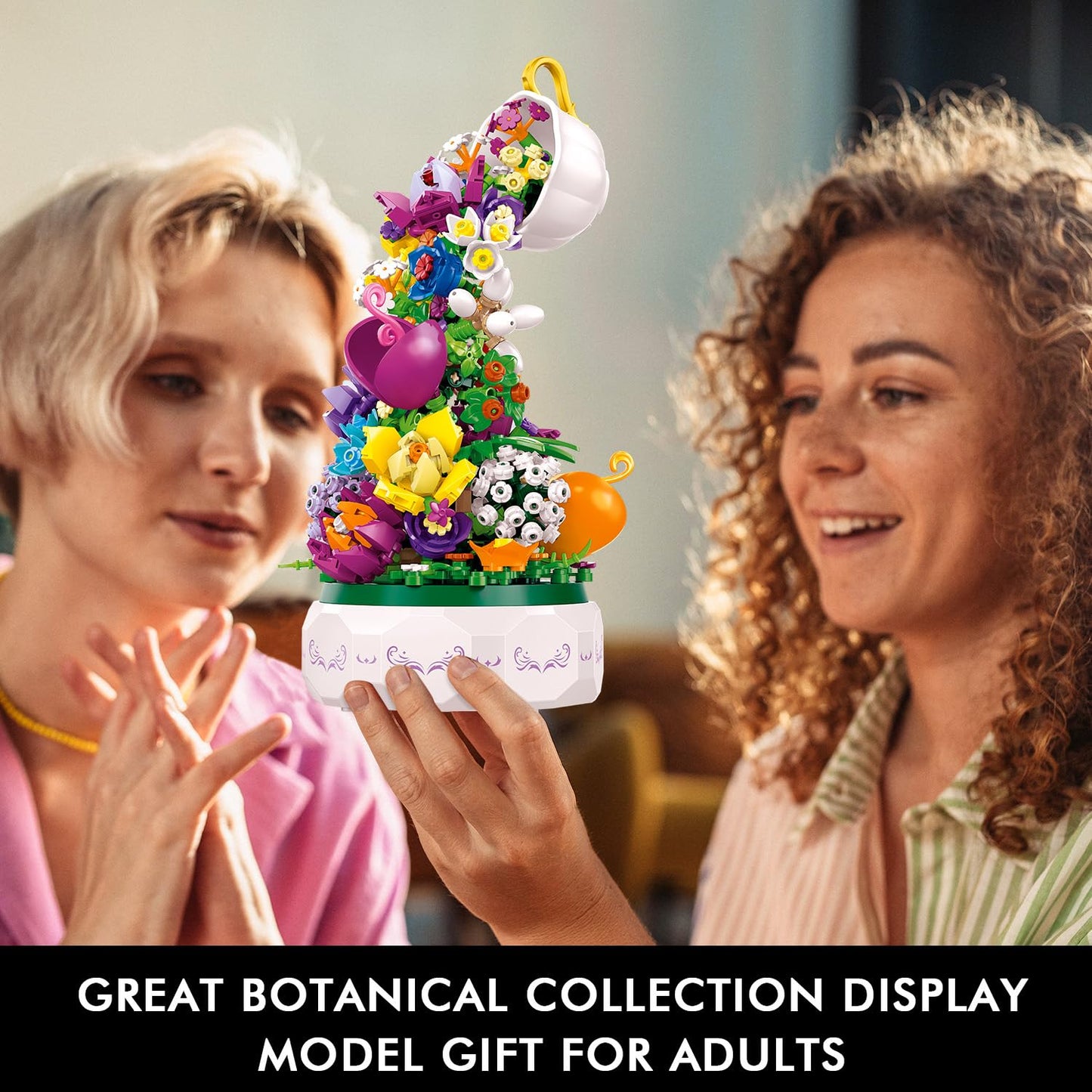 HOGOKIDS Flowers Music Box Building Block Kit with Light - 571PCS | Romantic Botanical Decor Gift