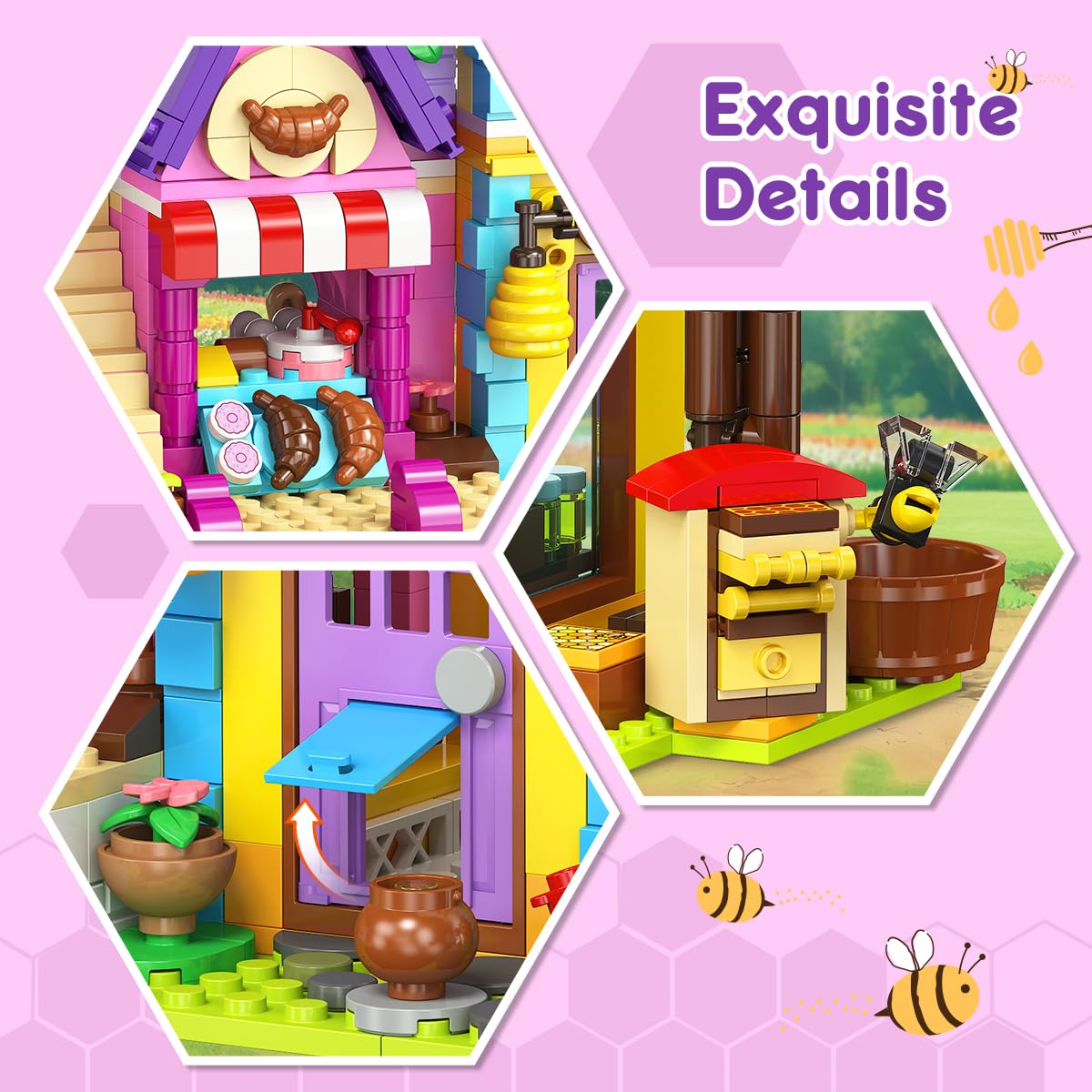 HOGOKIDS Beekeeping & Bakery House - 1084-Piece LED Building Toy for Kids 8–14