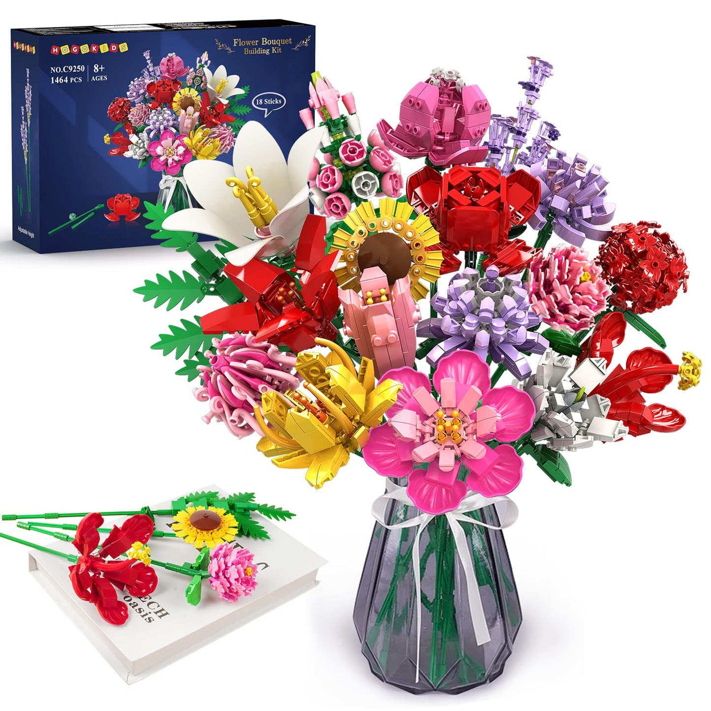 HOGOKIDS Flower Bouquet Set for Adults – 1461PCS DIY Floral Kit & Gift