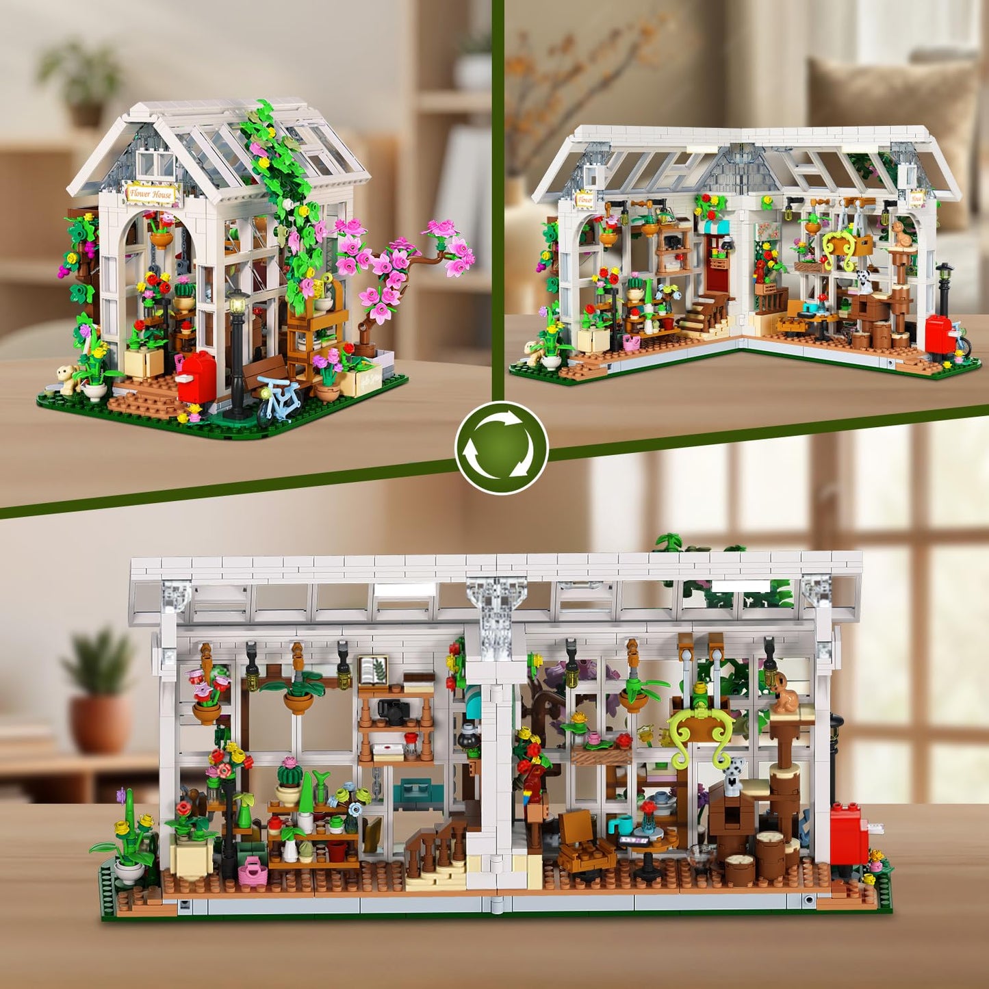 HOGOKIDS Flower House Building Set with LED Light – 1332 PCS Greenhouse Garden Toy