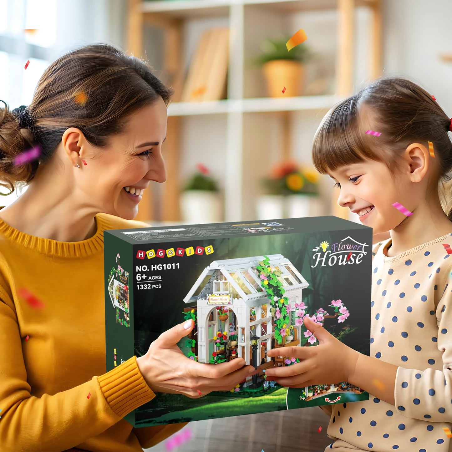 HOGOKIDS Flower House Building Set with LED Light – 1332 PCS Greenhouse Garden Toy