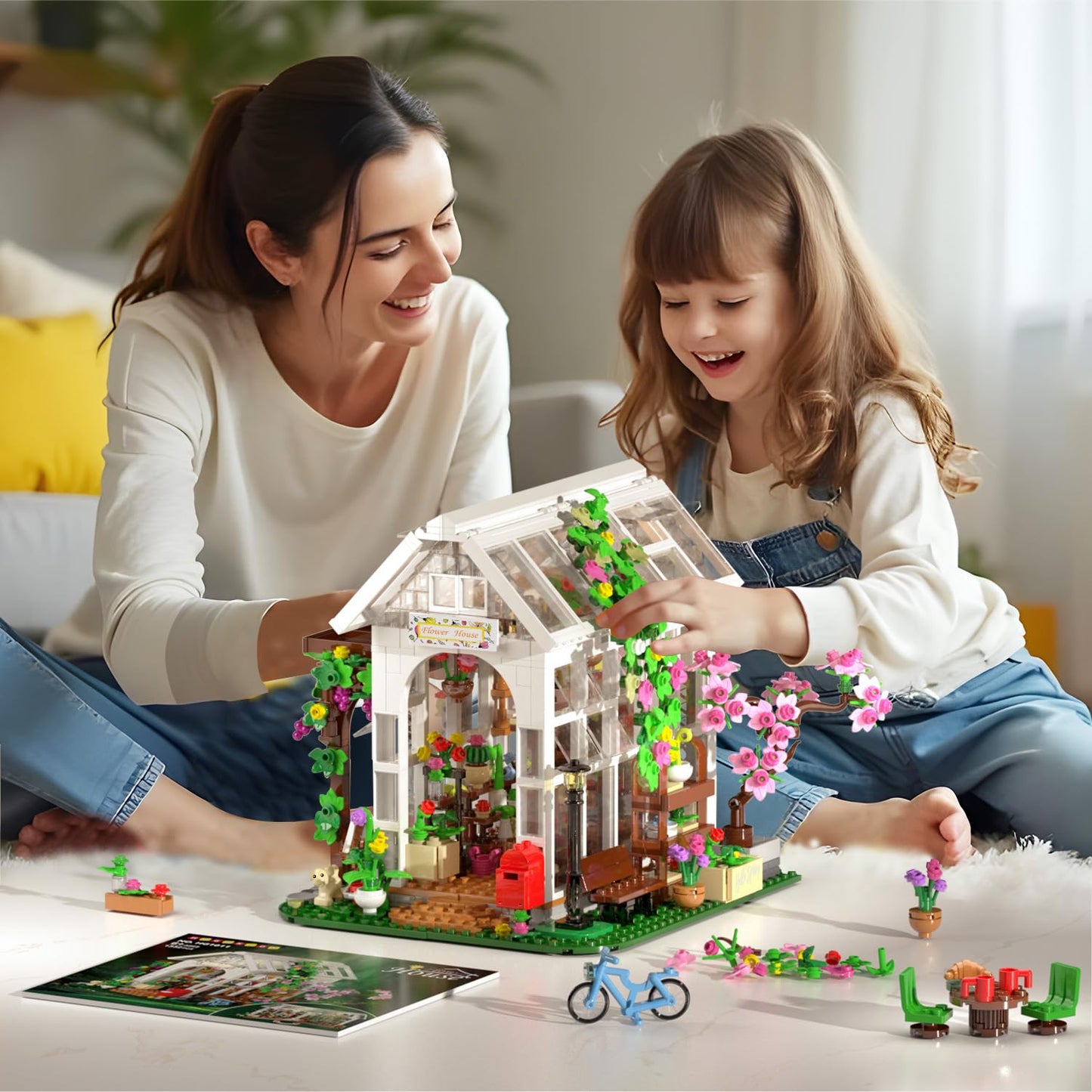 HOGOKIDS Flower House Building Set with LED Light – 1332 PCS Greenhouse Garden Toy