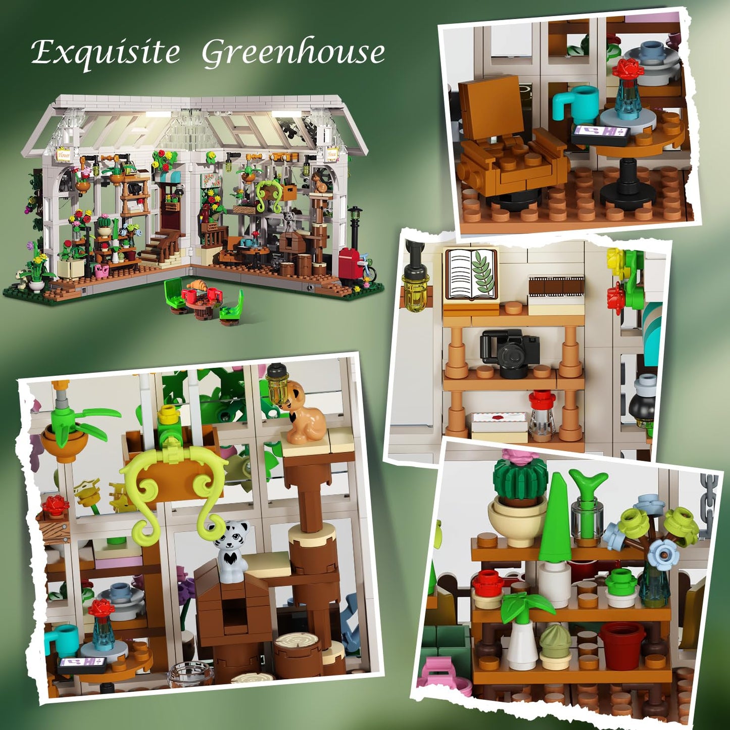 HOGOKIDS Flower House Building Set with LED Light – 1332 PCS Greenhouse Garden Toy