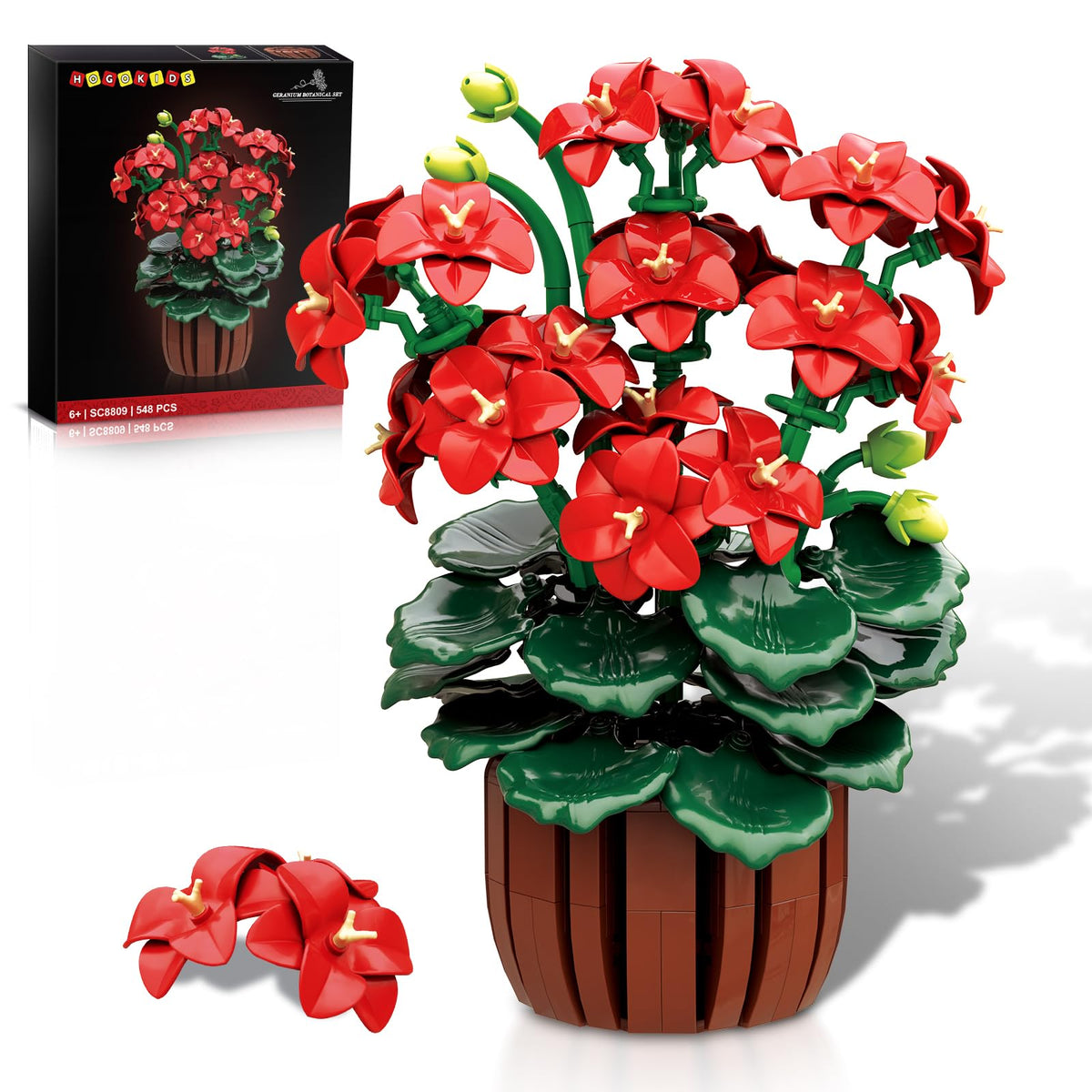 HOGOKIDS Flowers Botanical Geranium Building Set | 548pcs Artificial Bonsai for Home & Office Decor